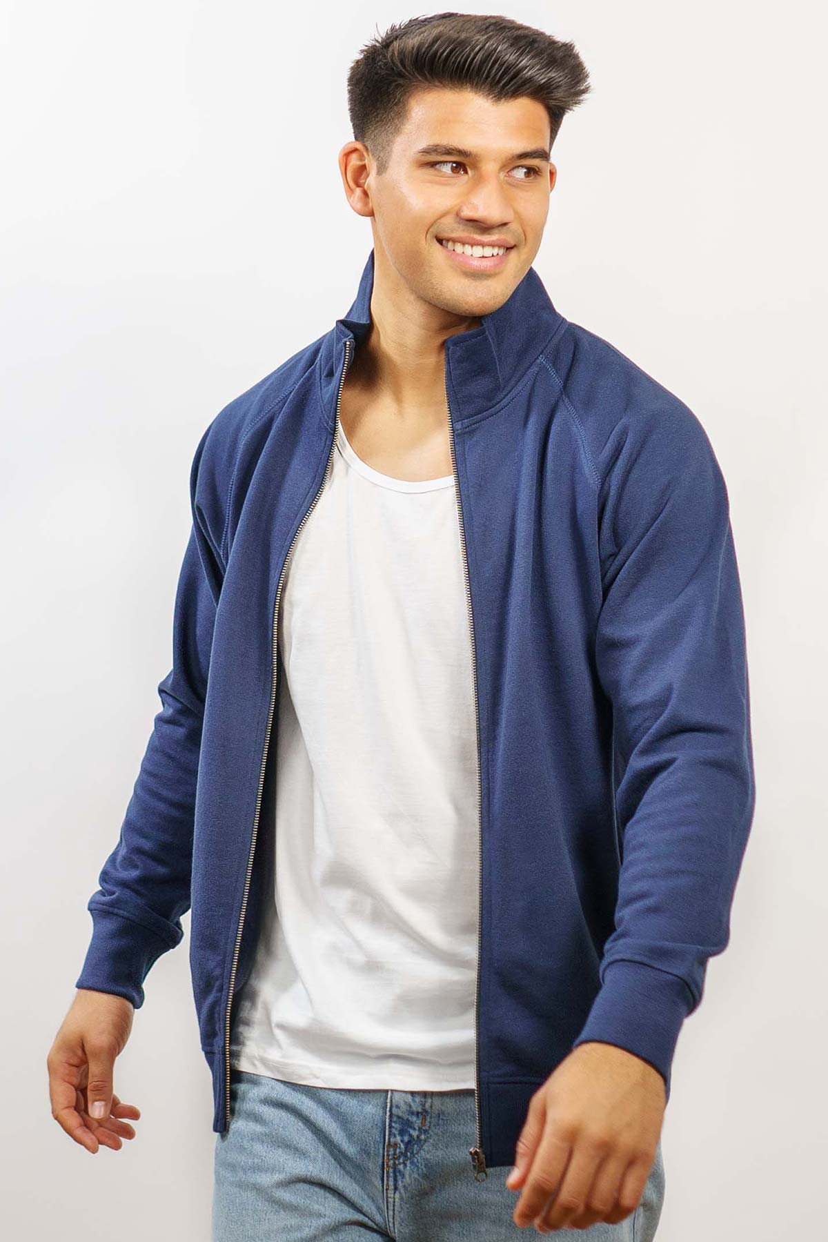 Herren Sweatjacke ohne Kapuze mit Stehkragen Stone