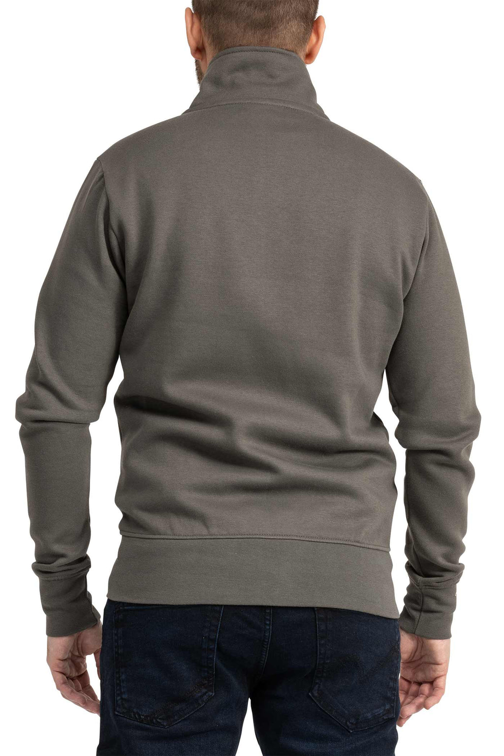 Herren Sweatjacke mit Stehkragen und Feinripp in Anthrazit