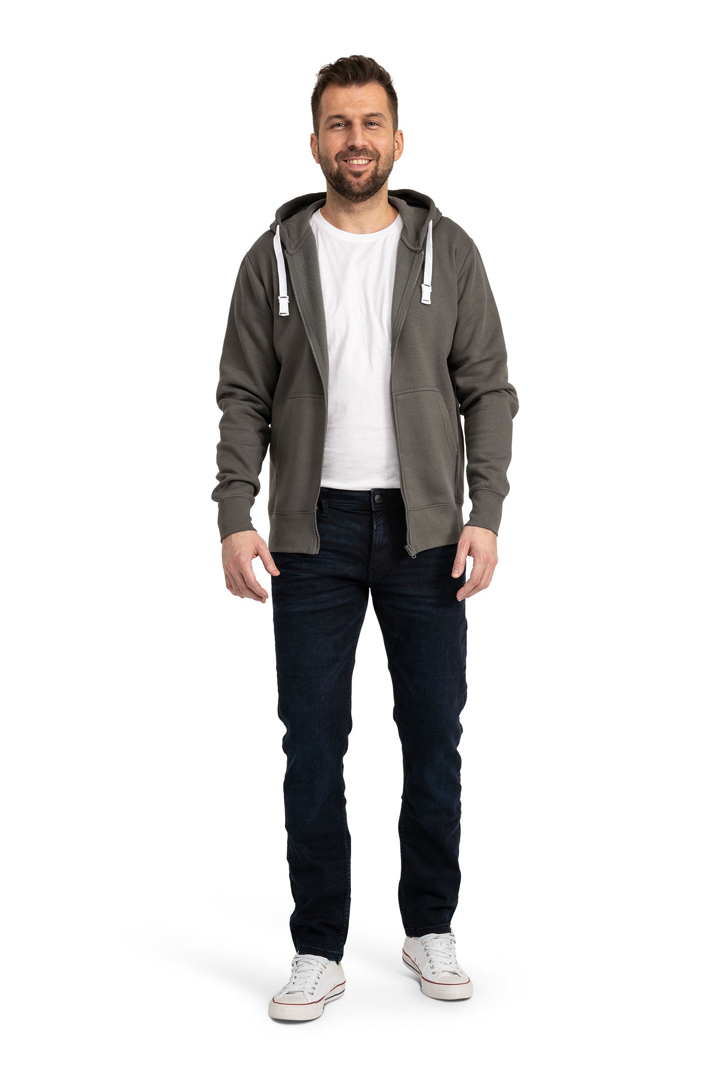 Herren Sweatjacke mit verstellbarer Kapuze und Seitentaschen in Anthrazit