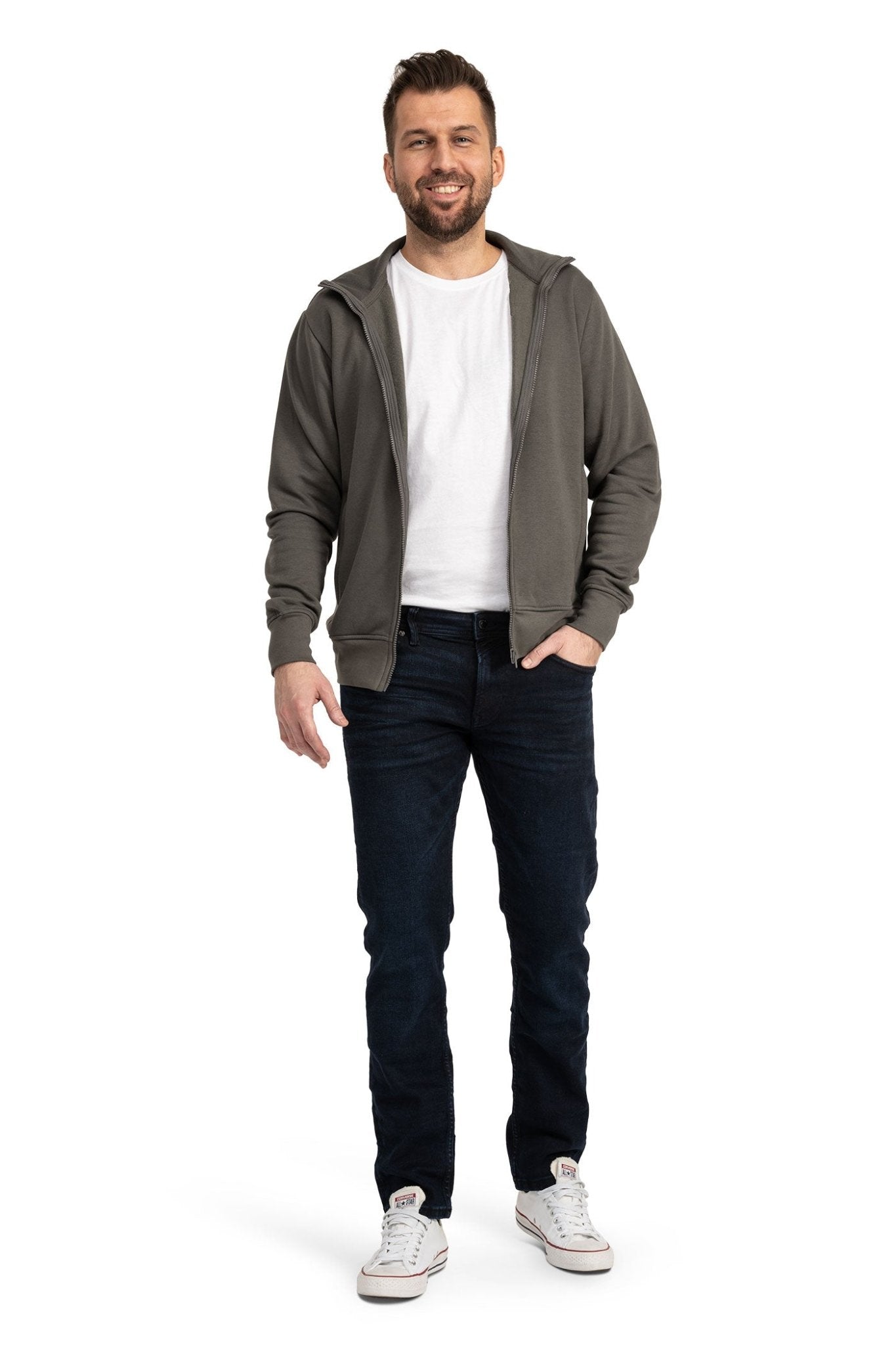 Herren Sweatjacke mit Stehkragen und Seitentaschen aus Baumwolle in Anthrazit