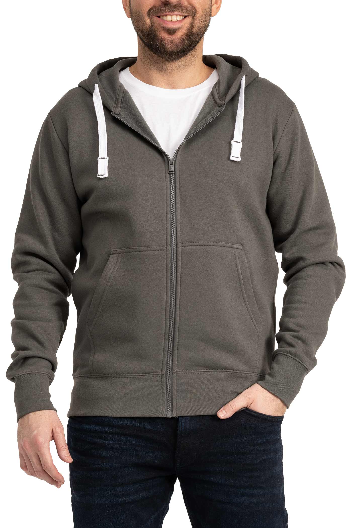 Herren Sweatjacke mit Seitentaschen und Kapuze in Anthrazit