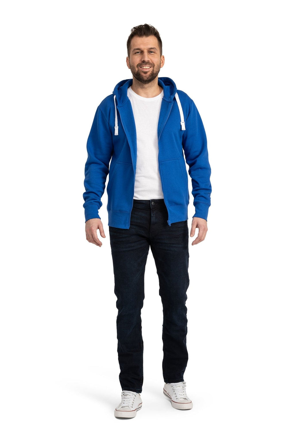 Herren Sweatjacke mit verstellbarer Kapuze und Seitentaschen in Blau
