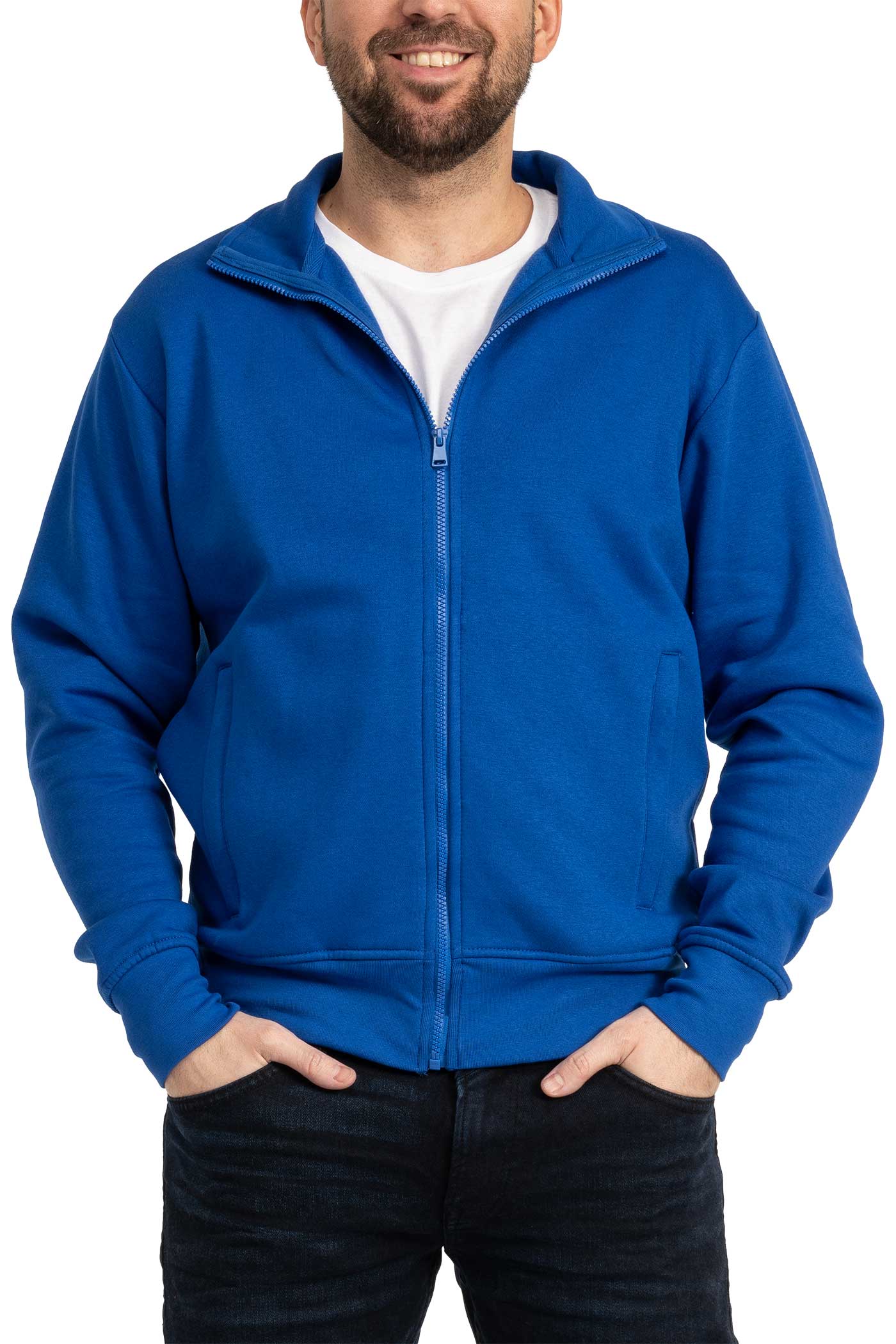 Herren Sweatjacke mit Reißverschlusstaschen und Stehkragen in Blau