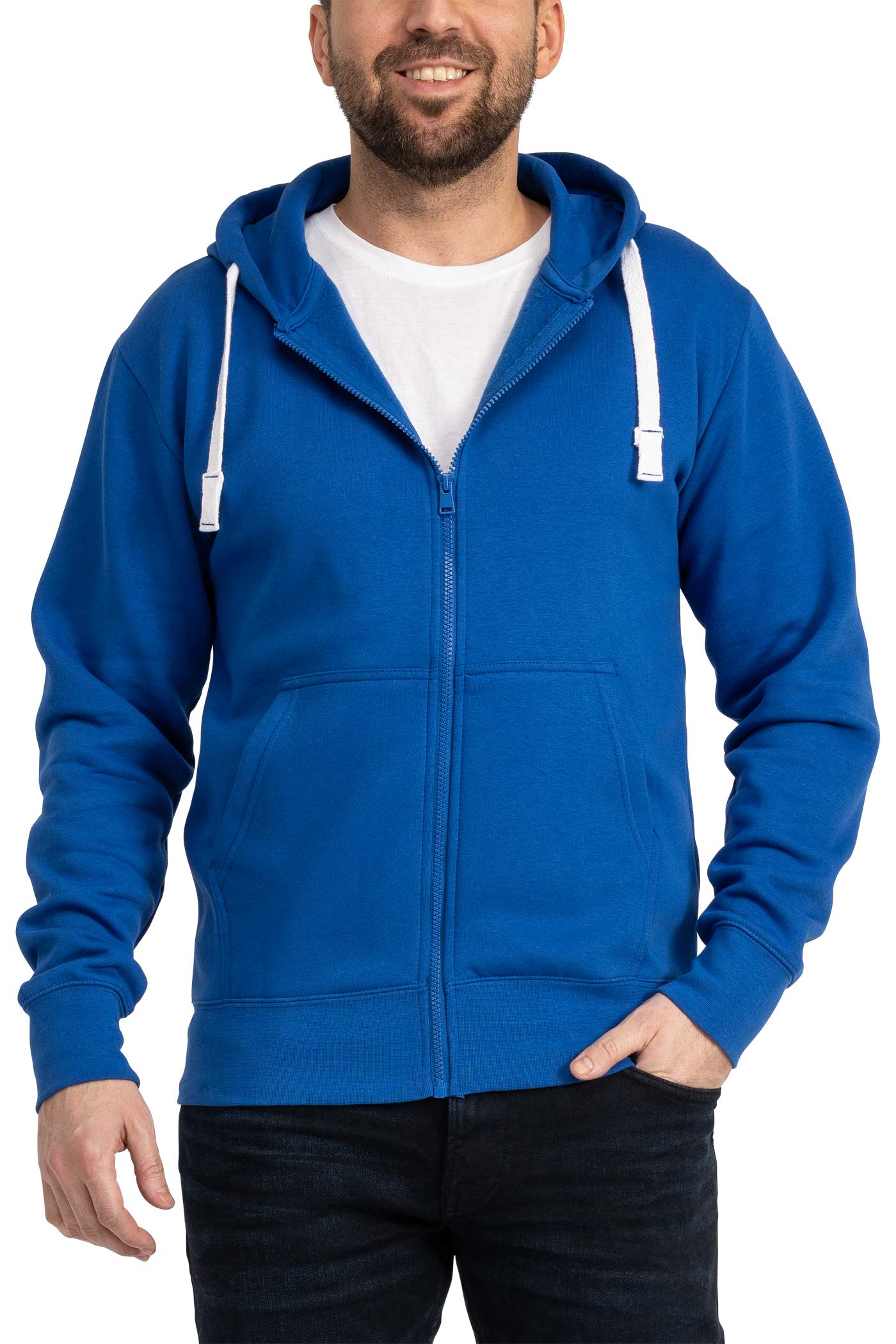 Herren Sweatjacke mit Seitentaschen und Kapuze in Blau