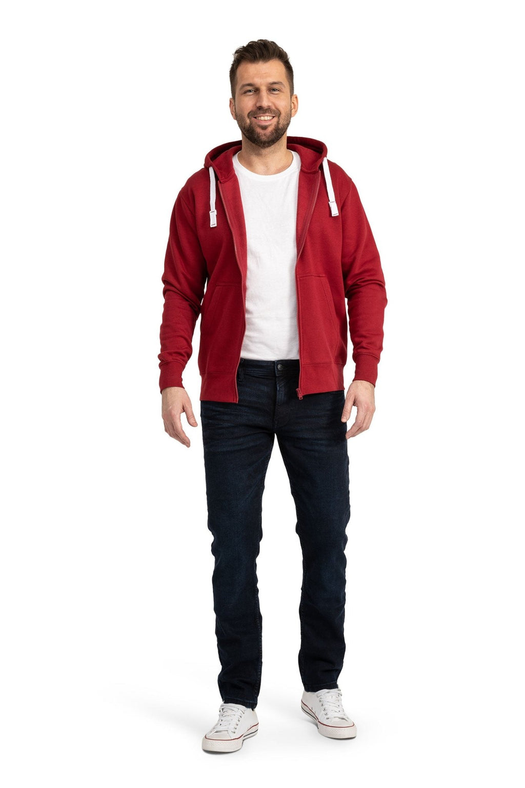 Herren Sweatjacke mit verstellbarer Kapuze und Seitentaschen in Bordeaux