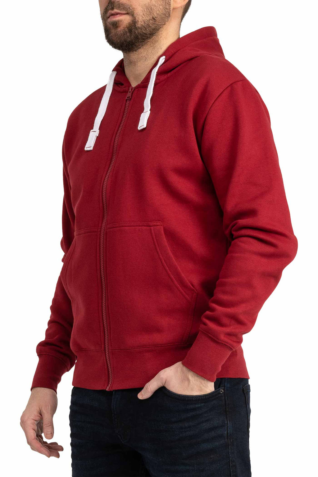 Herren Kapuzenjacke mit Rippstrickbündchen in Bordeaux