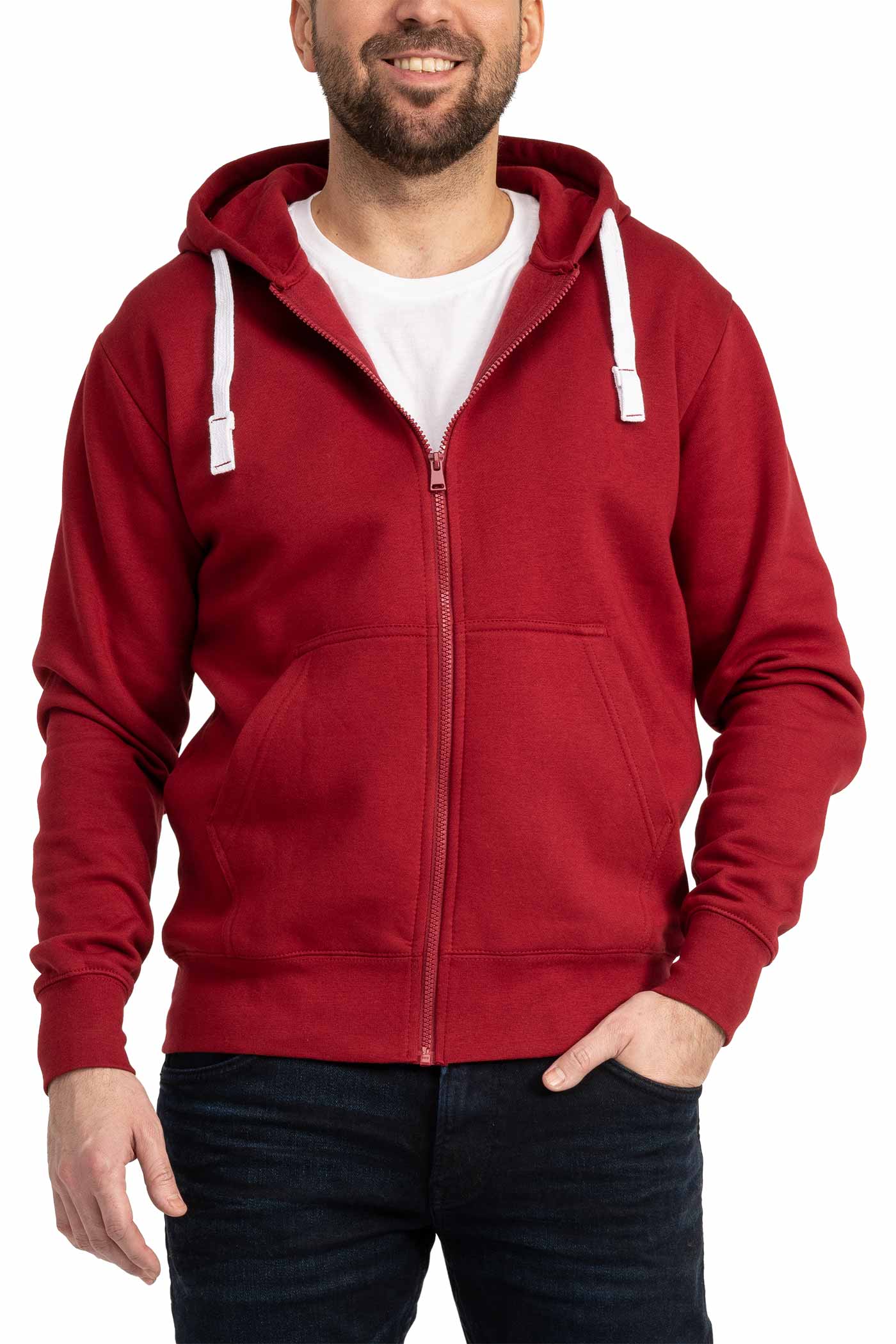 Herren Sweatjacke mit Seitentaschen und Kapuze in Bordeaux