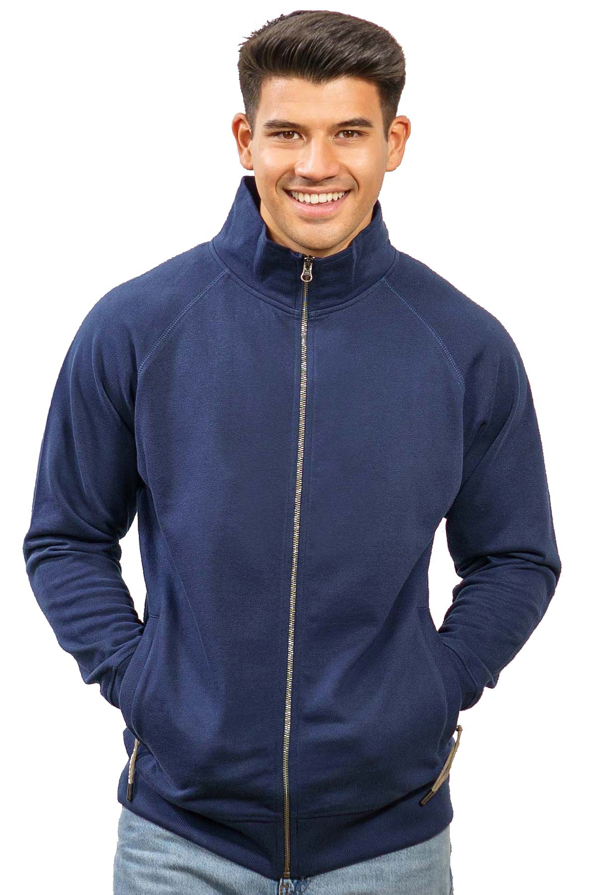 Herren Sweatjacke ohne Kapuze mit Stehkragen Stone