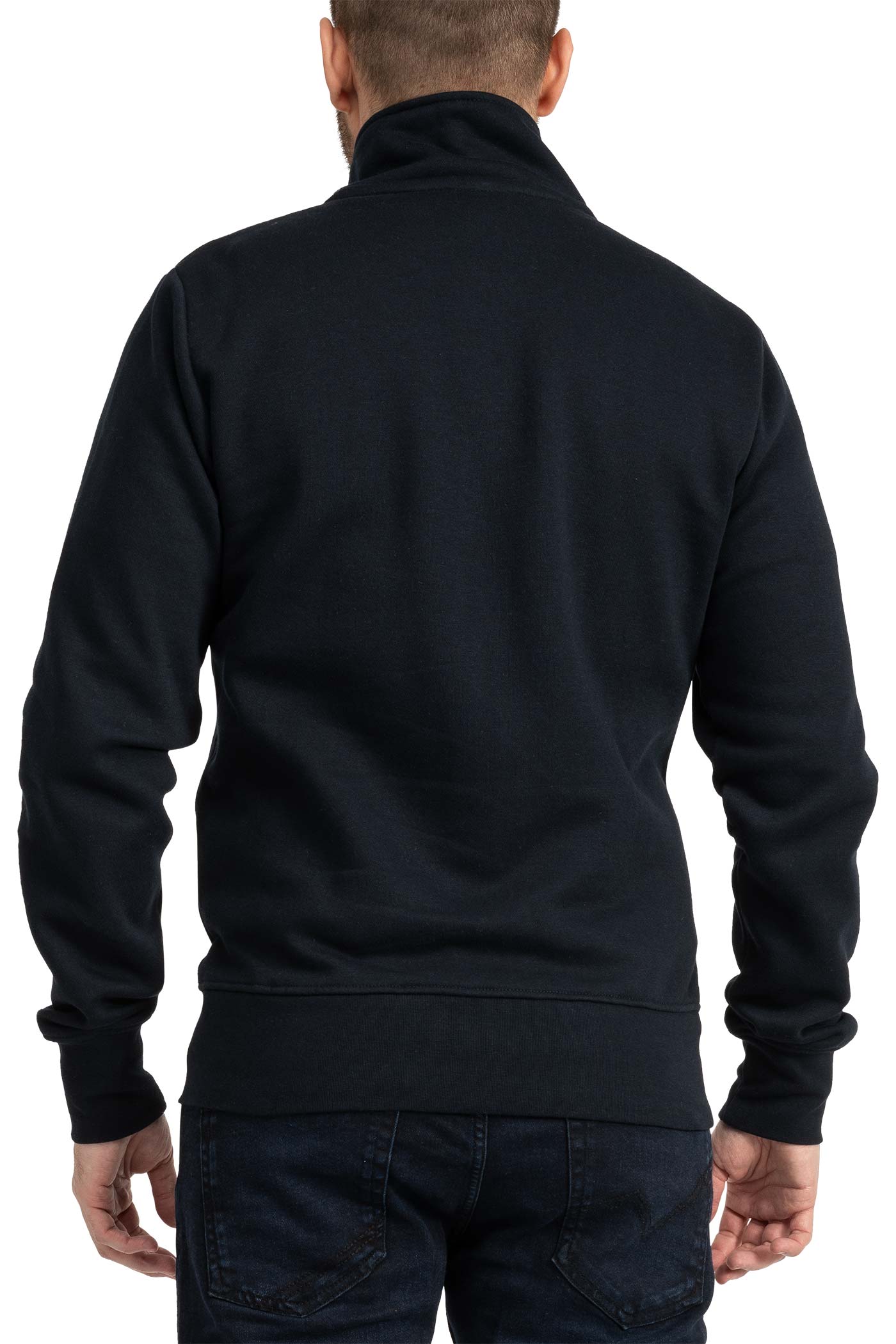 Herren Sweatjacke mit Stehkragen und Feinripp in Dunkelblau
