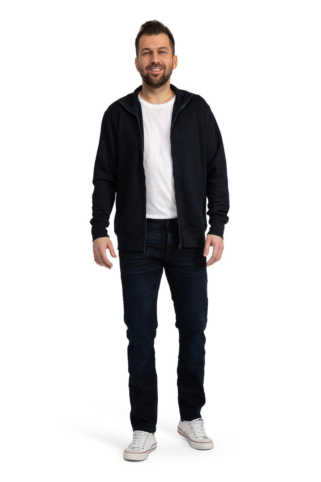 Herren Sweatjacke mit Stehkragen und Seitentaschen aus Baumwolle in Dunkelblau