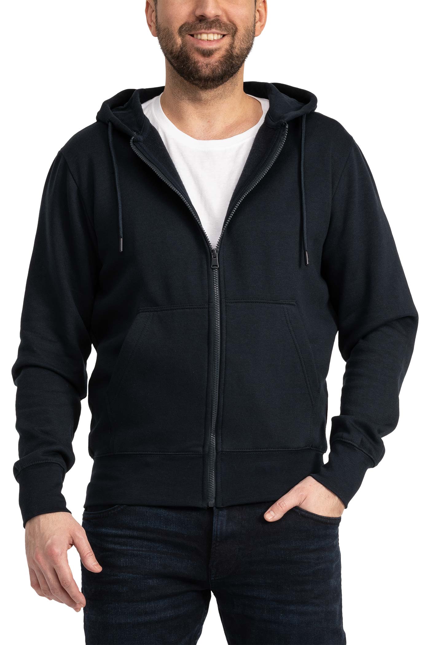 Herren Sweatjacke mit Kapuze und Seitentaschen in Dunkelblau