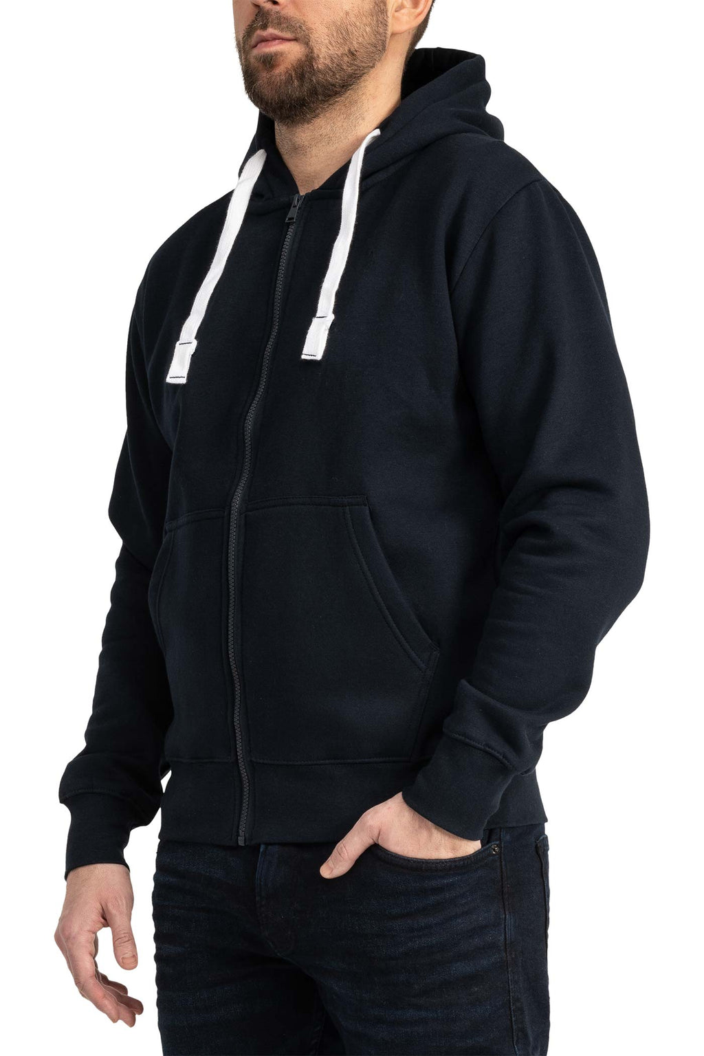 Herren Kapuzenjacke mit Rippstrickbündchen in Dunkelblau
