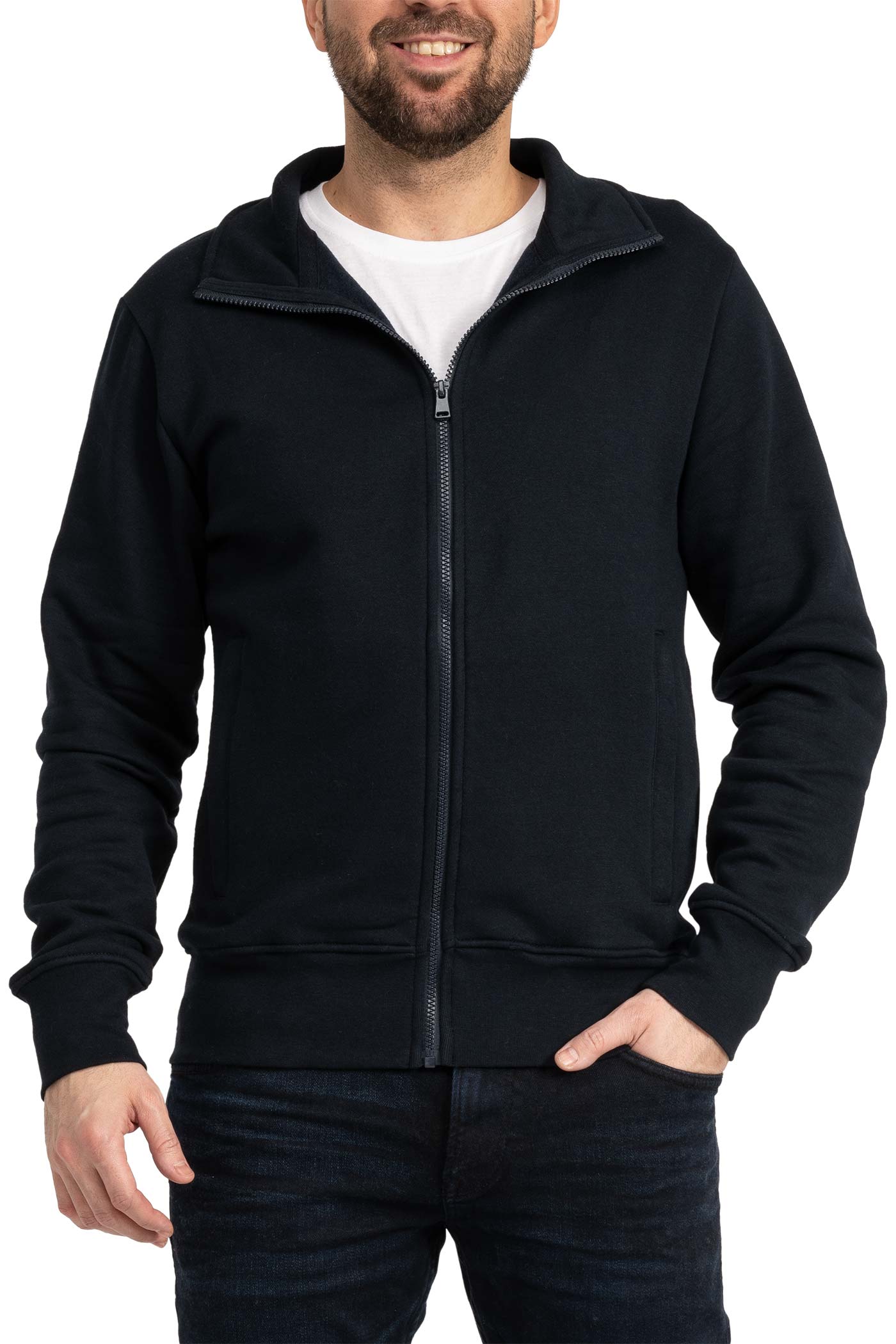 Herren Sweatjacke mit Reißverschluss & Reißverschlusstaschen in Dunkelblau