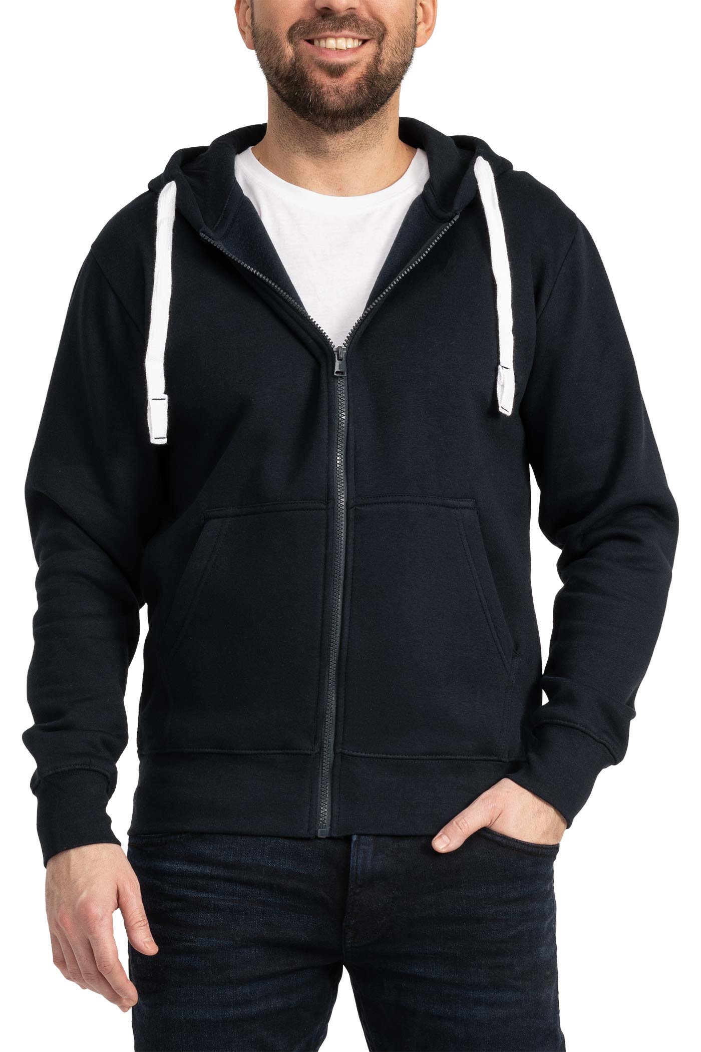 Herren Sweatjacke mit Seitentaschen und Kapuze in Dunkelblau