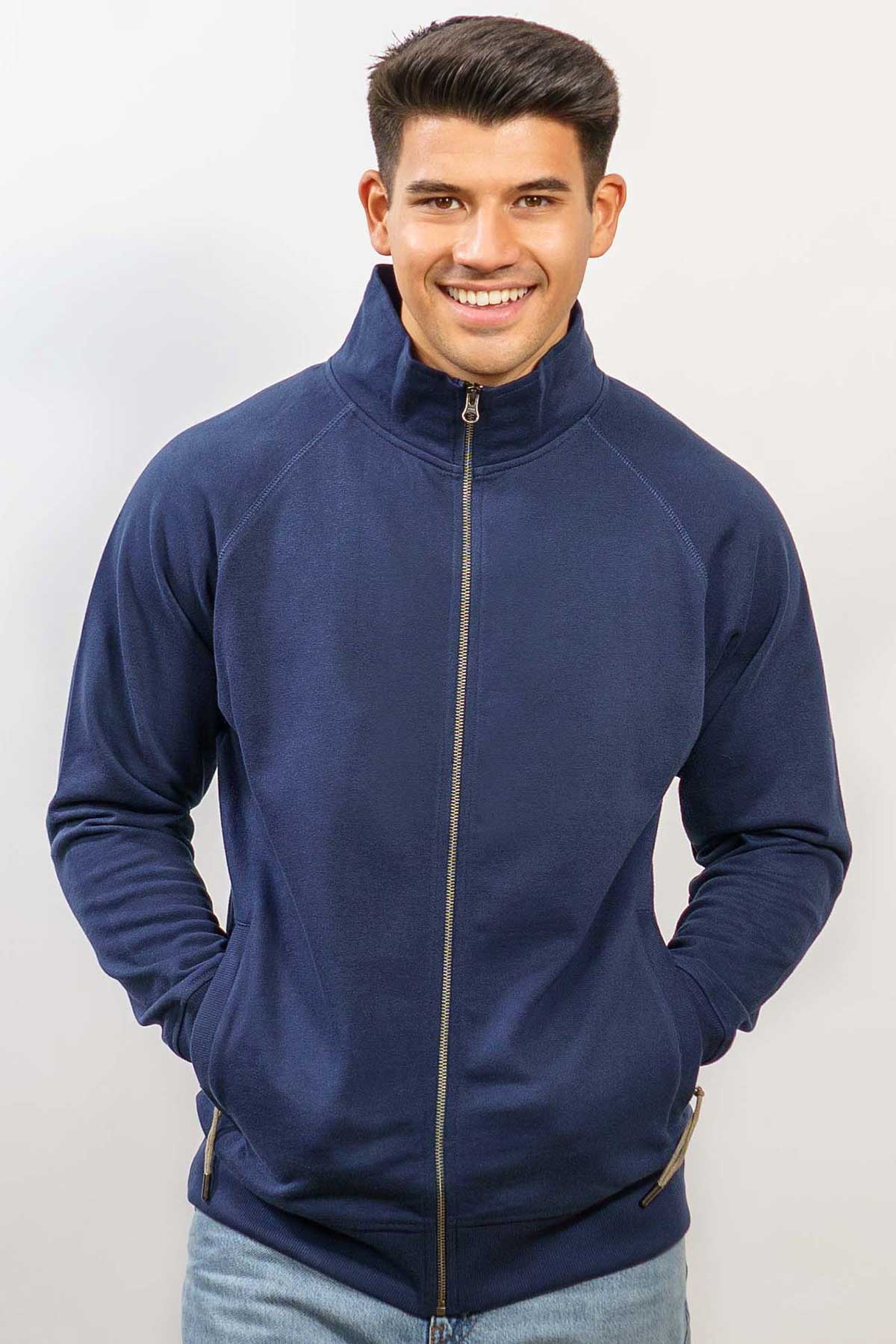 Herren Sweatjacke ohne Kapuze mit Stehkragen Stone