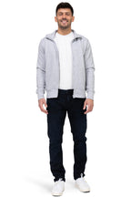 Herren Sweatjacke mit Stehkragen und Seitentaschen aus Baumwolle in Grau meliert