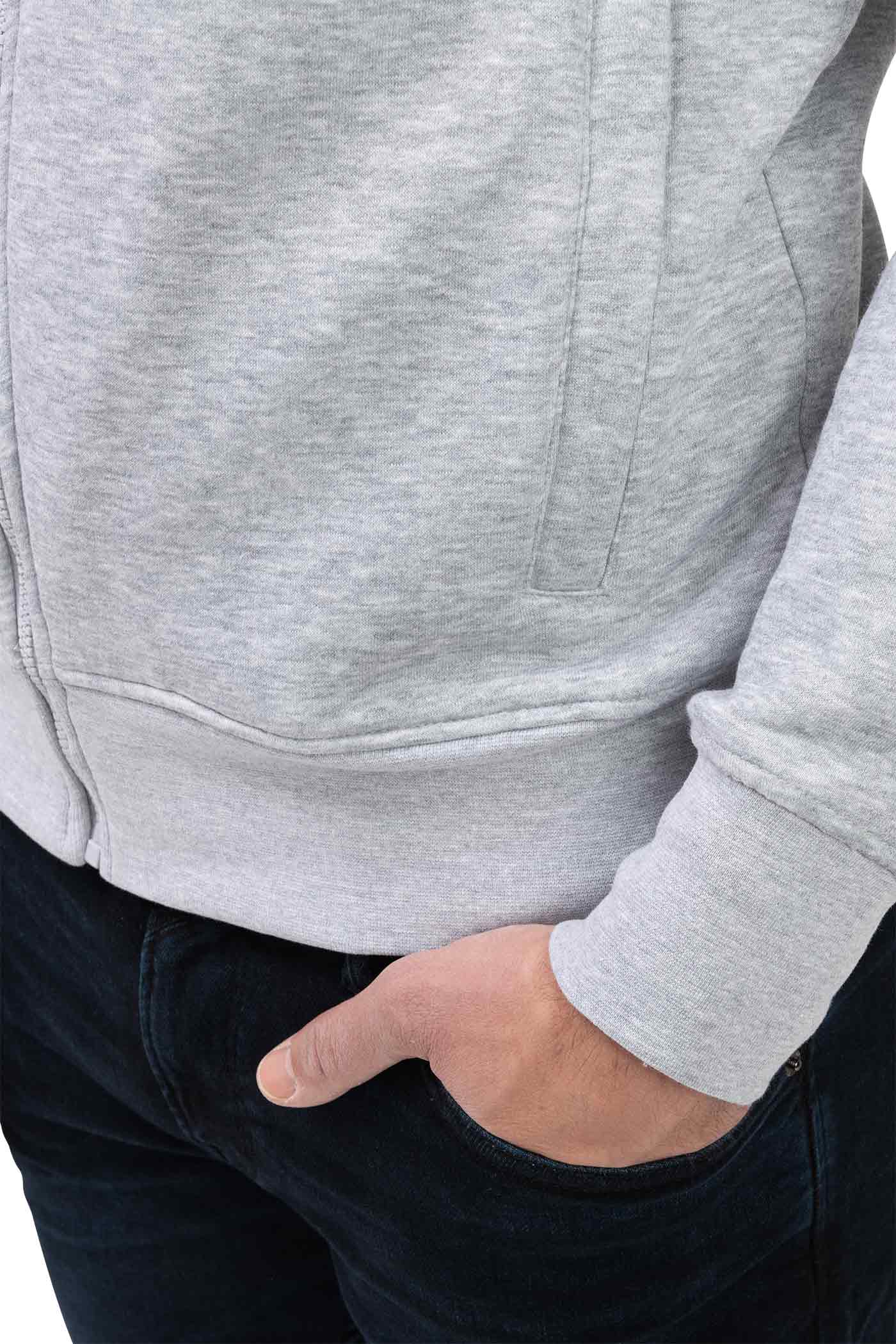 Herren Sweatjacke mit Feinripp an Ärmeln und Taille in Grau meliert
