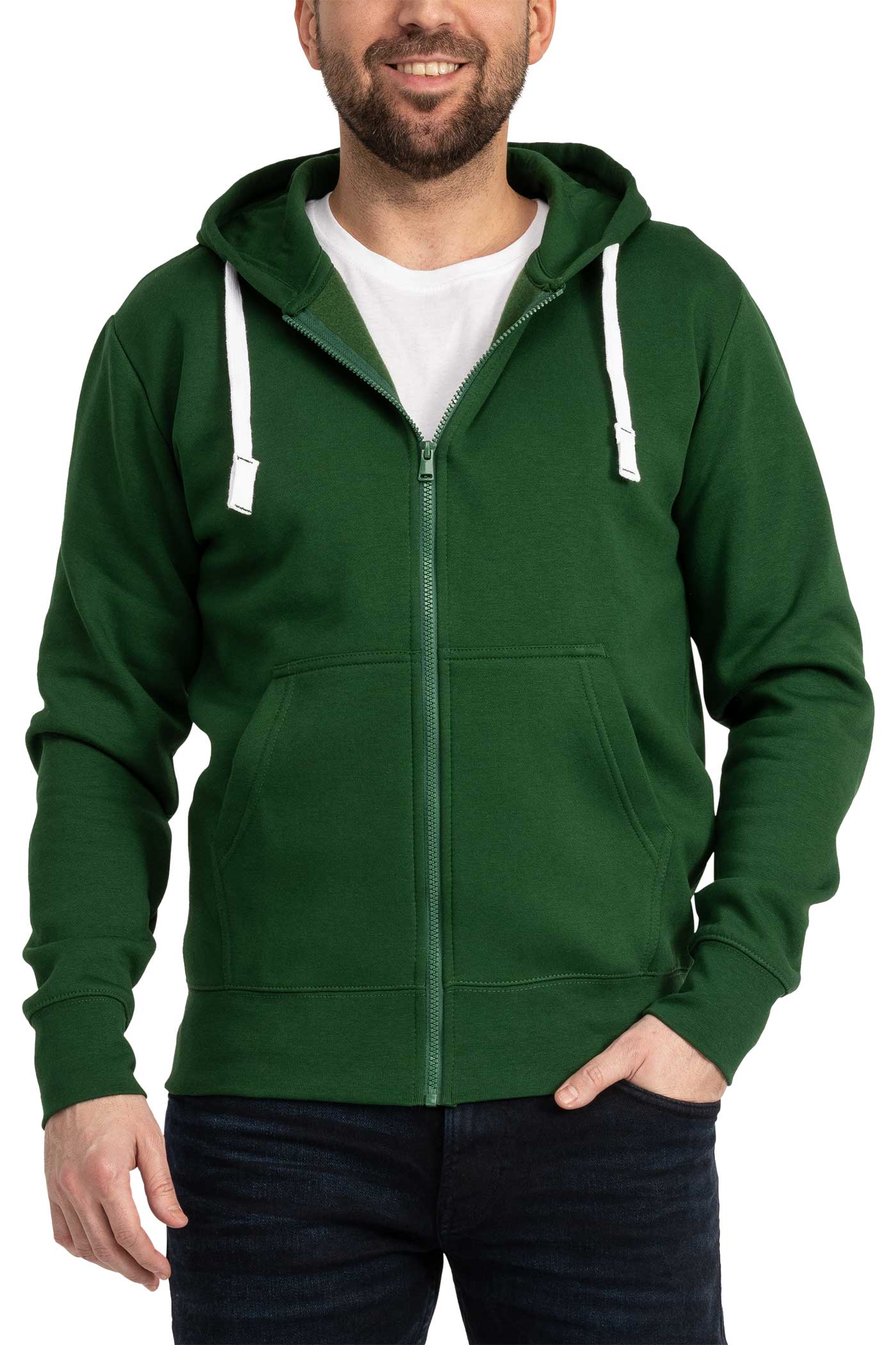 Herren Sweatjacke mit Seitentaschen und Kapuze in Grün