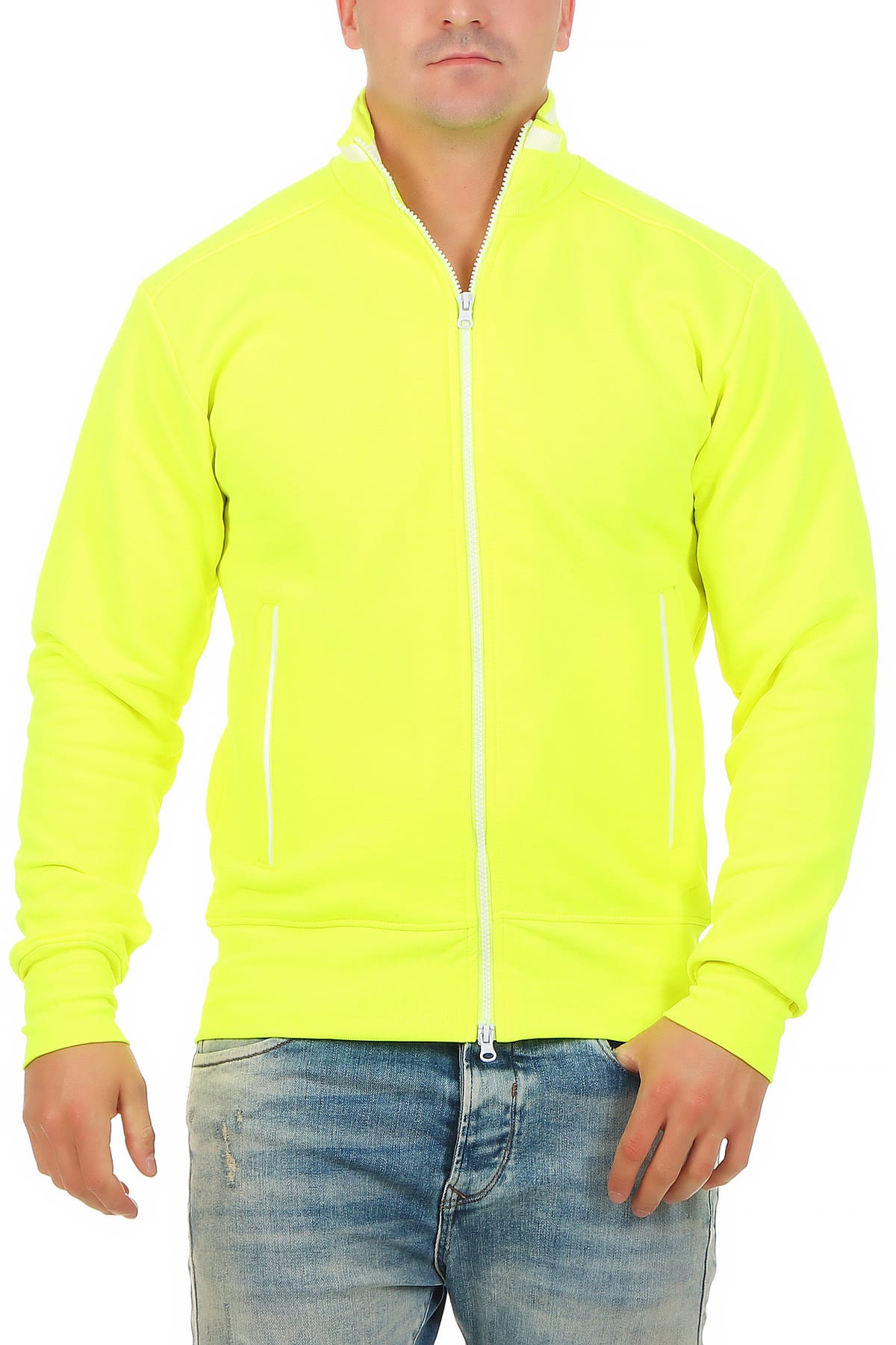 Herren Sweatjacke mit Seitentaschen in Neongelb