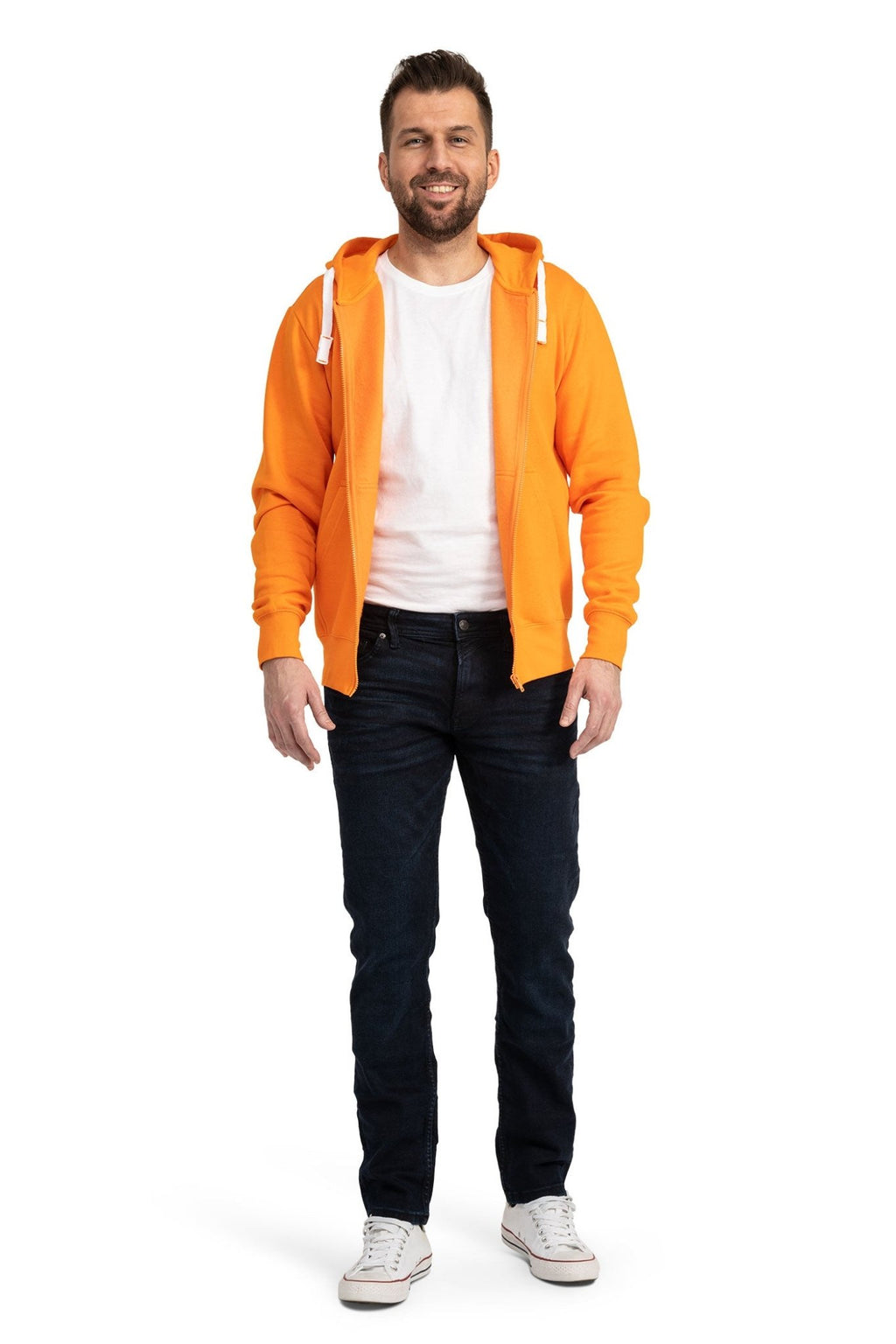 Herren Sweatjacke mit verstellbarer Kapuze und Seitentaschen in Orange