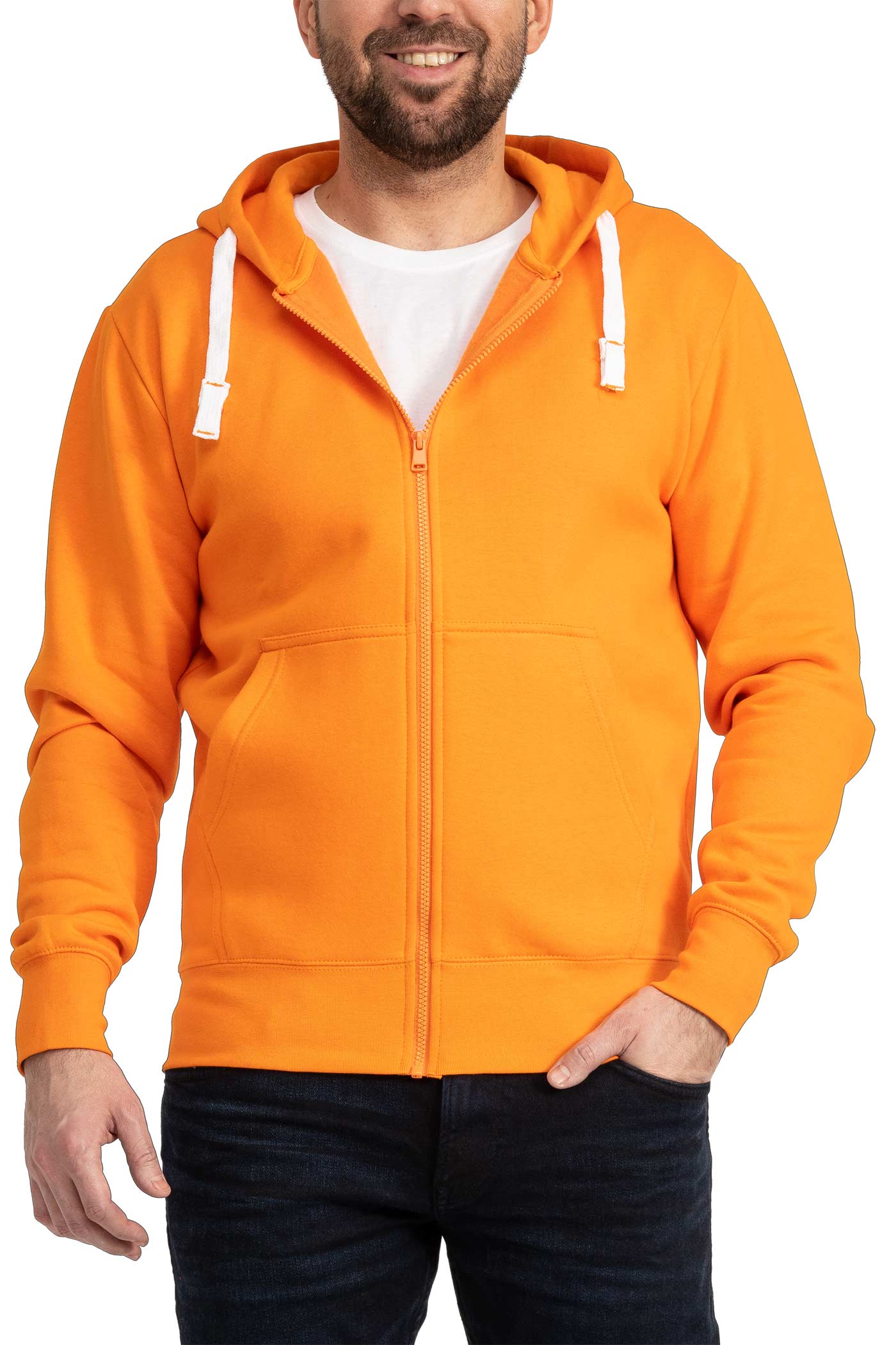 Herren Sweatjacke mit Seitentaschen und Kapuze in Orange