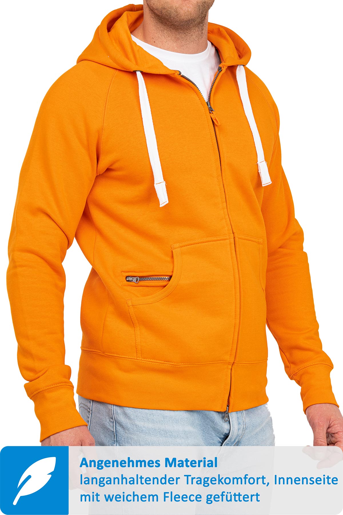 Herren Sweatjacke mit praktischen Seitentaschen in Orange