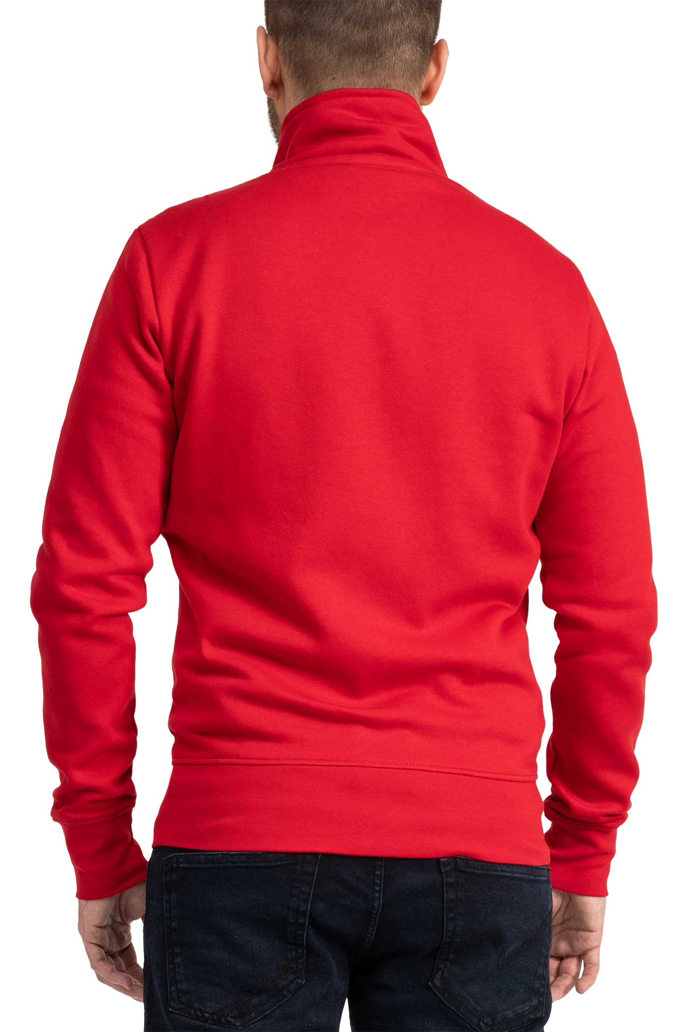Herren Sweatjacke mit Stehkragen und Feinripp in Rot