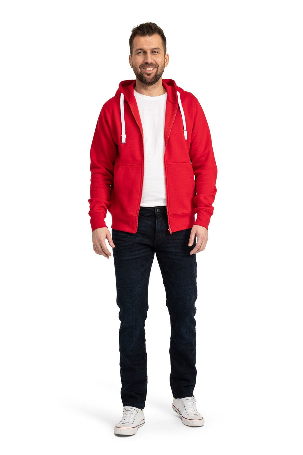 Herren Sweatjacke mit verstellbarer Kapuze und Seitentaschen in Rot
