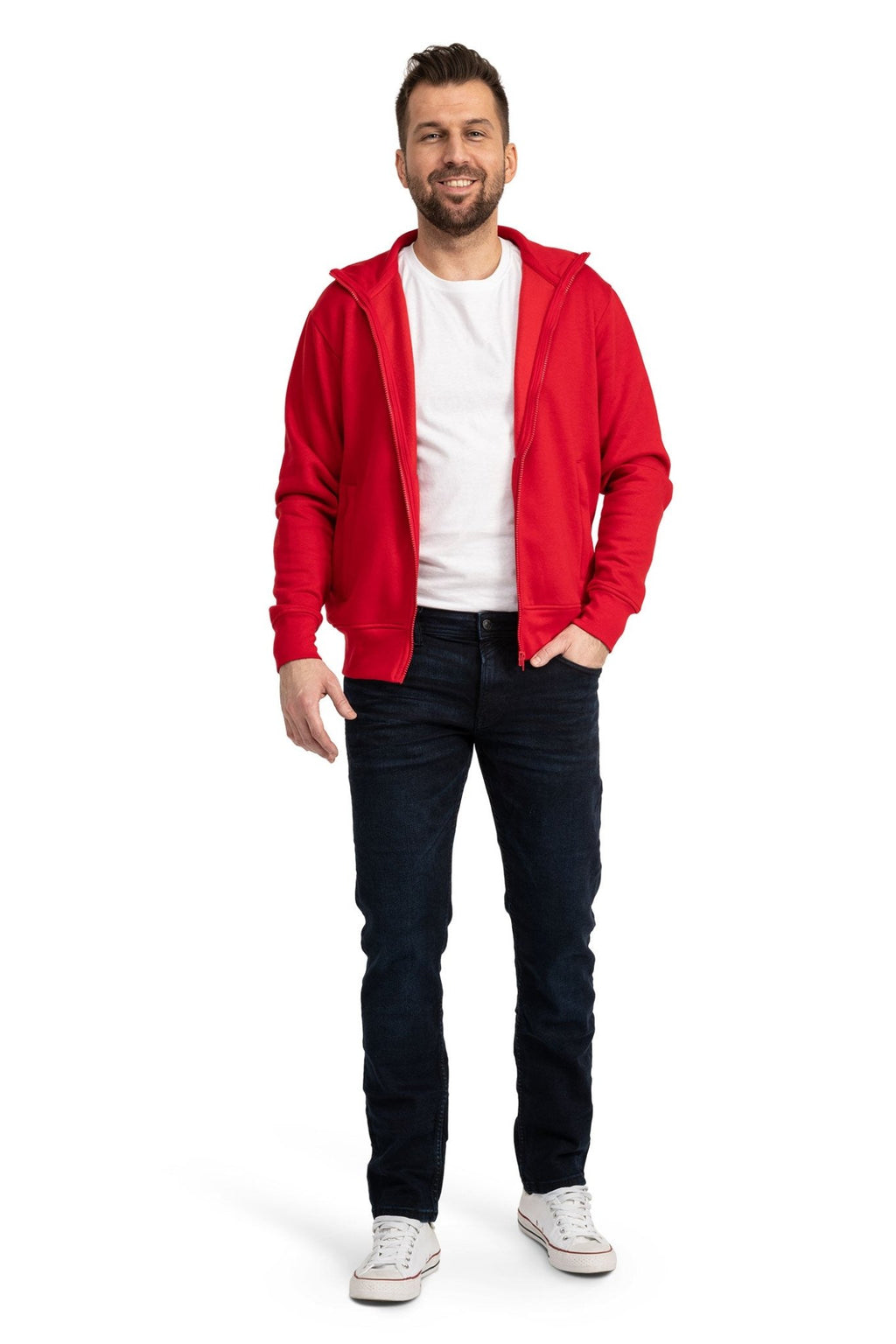 Herren Sweatjacke mit Stehkragen und Seitentaschen aus Baumwolle in Rot