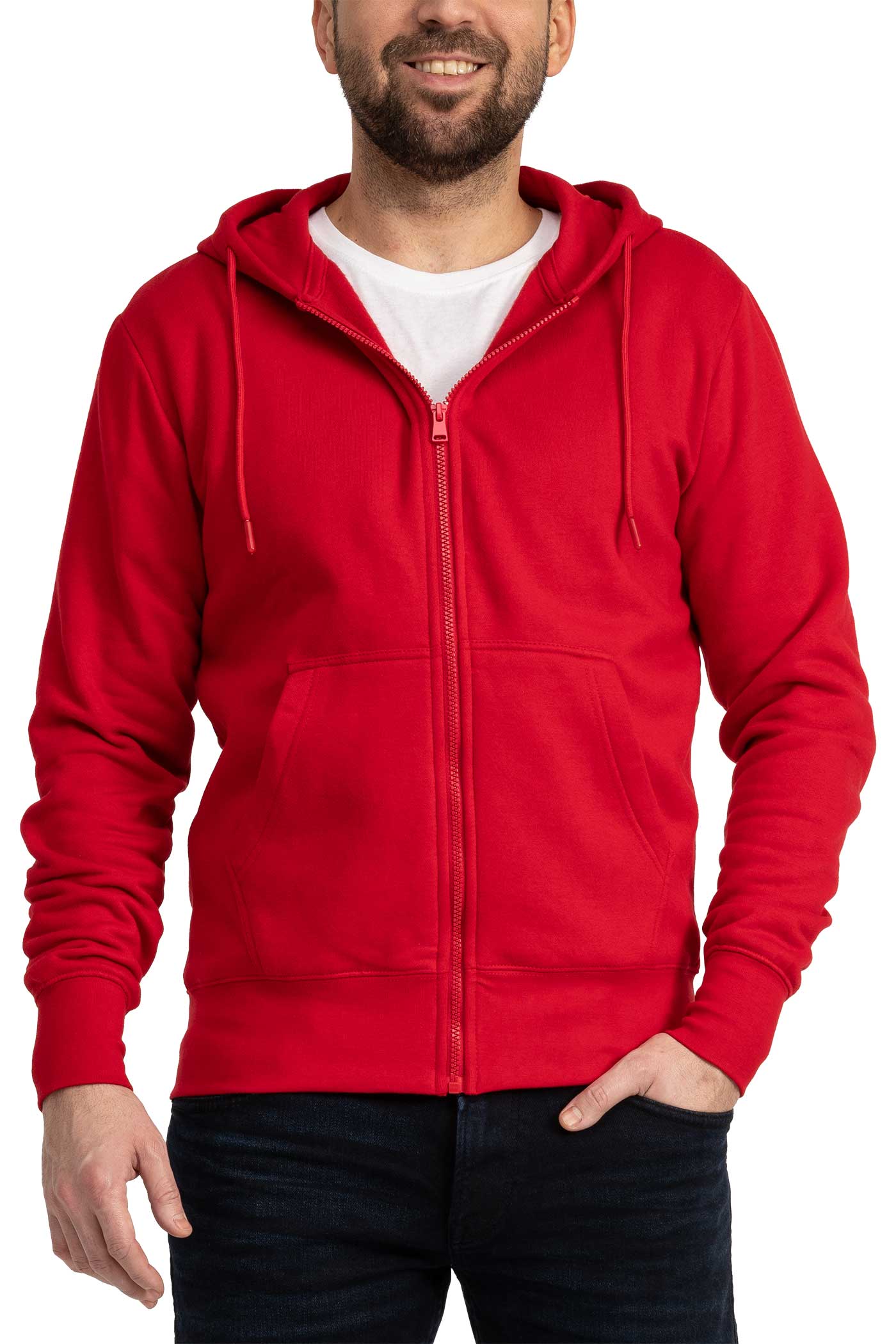 Herren Sweatjacke mit Kapuze und Seitentaschen in Rot