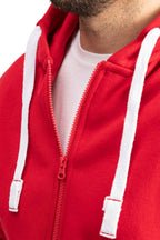 Herren Sweatshirtjacke mit Kapuze und Kordelzug in Rot