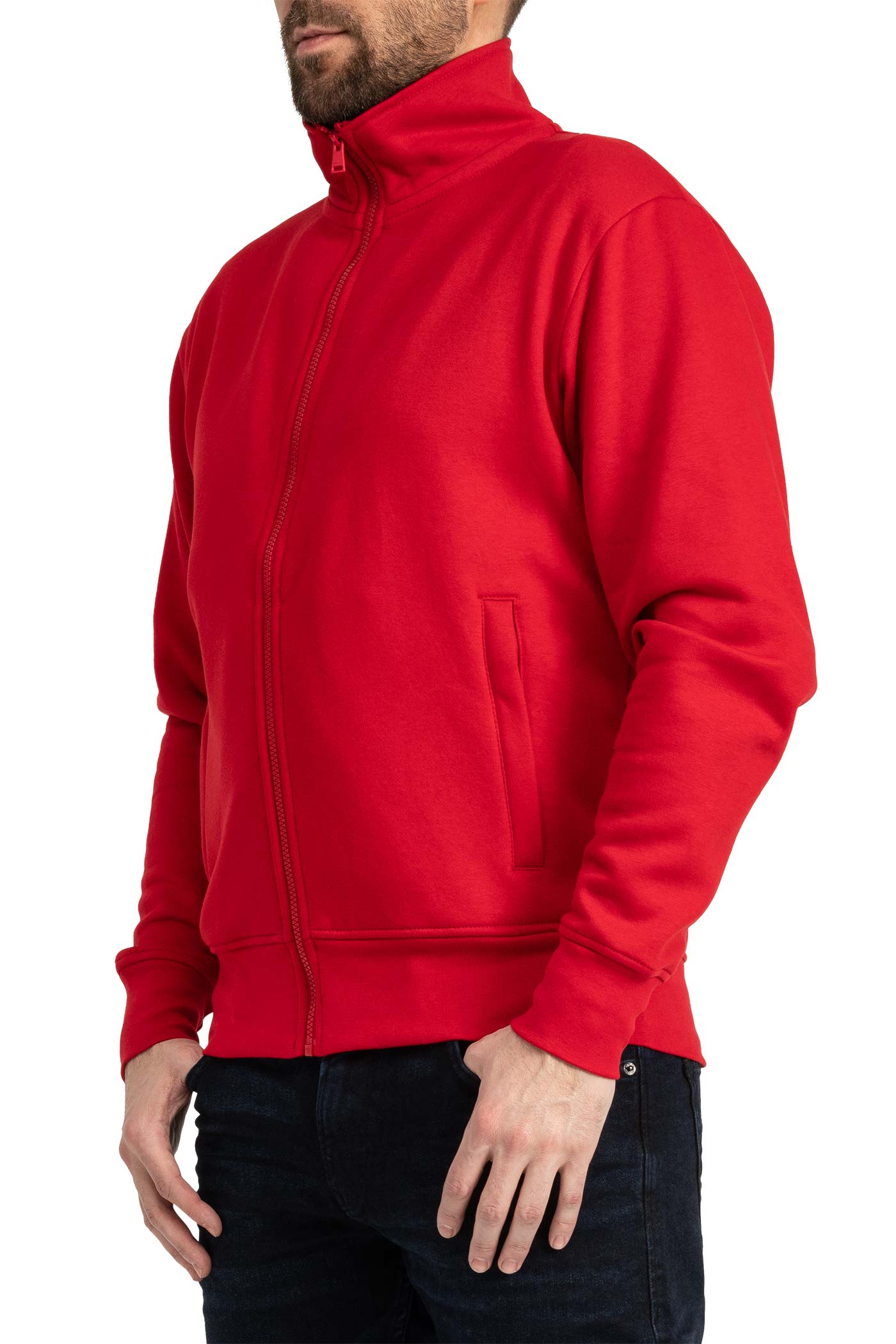 Herren Sweatjacke mit Stehkragen und Einstecktaschen in Rot