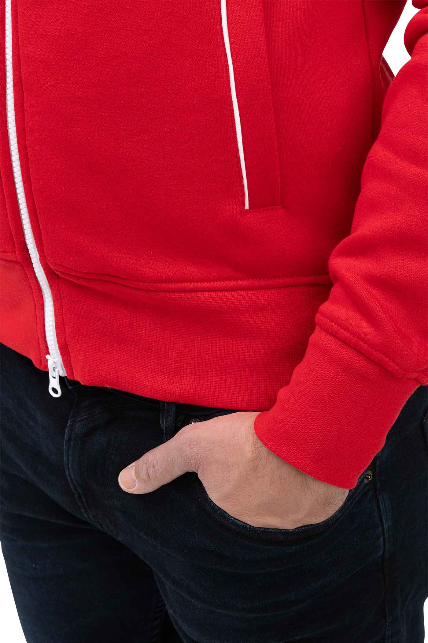 Herren Sweatjacke mit elastischem Ärmelbündchen Feinripp in Rot