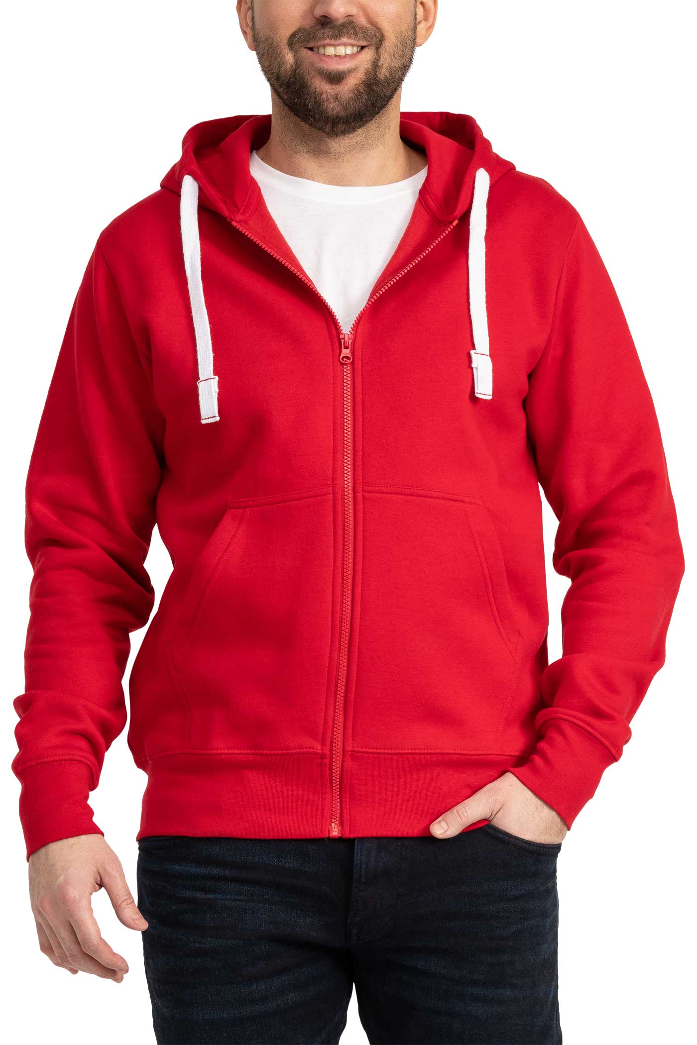 Herren Sweatjacke mit Seitentaschen und Kapuze in Rot