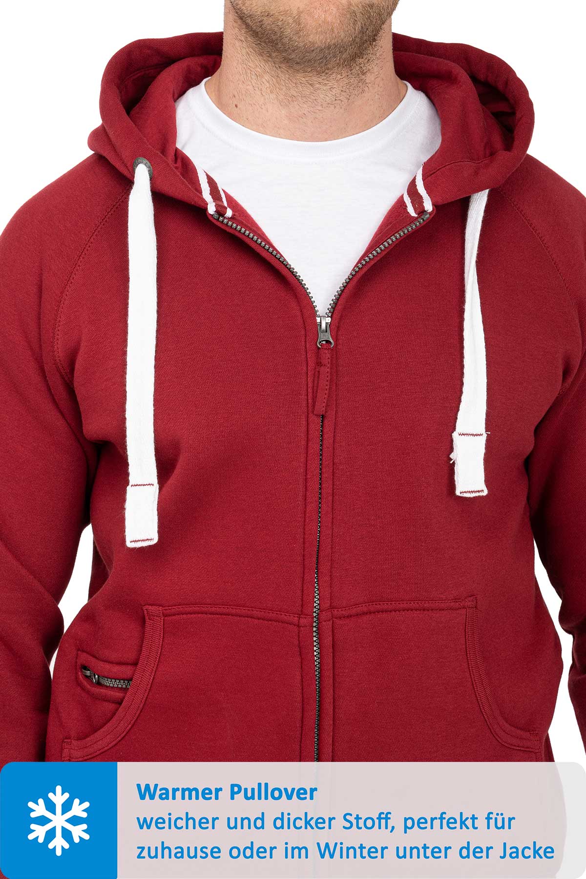 Sweatjacke für Männer mit dicken Bändeln in Bordeaux