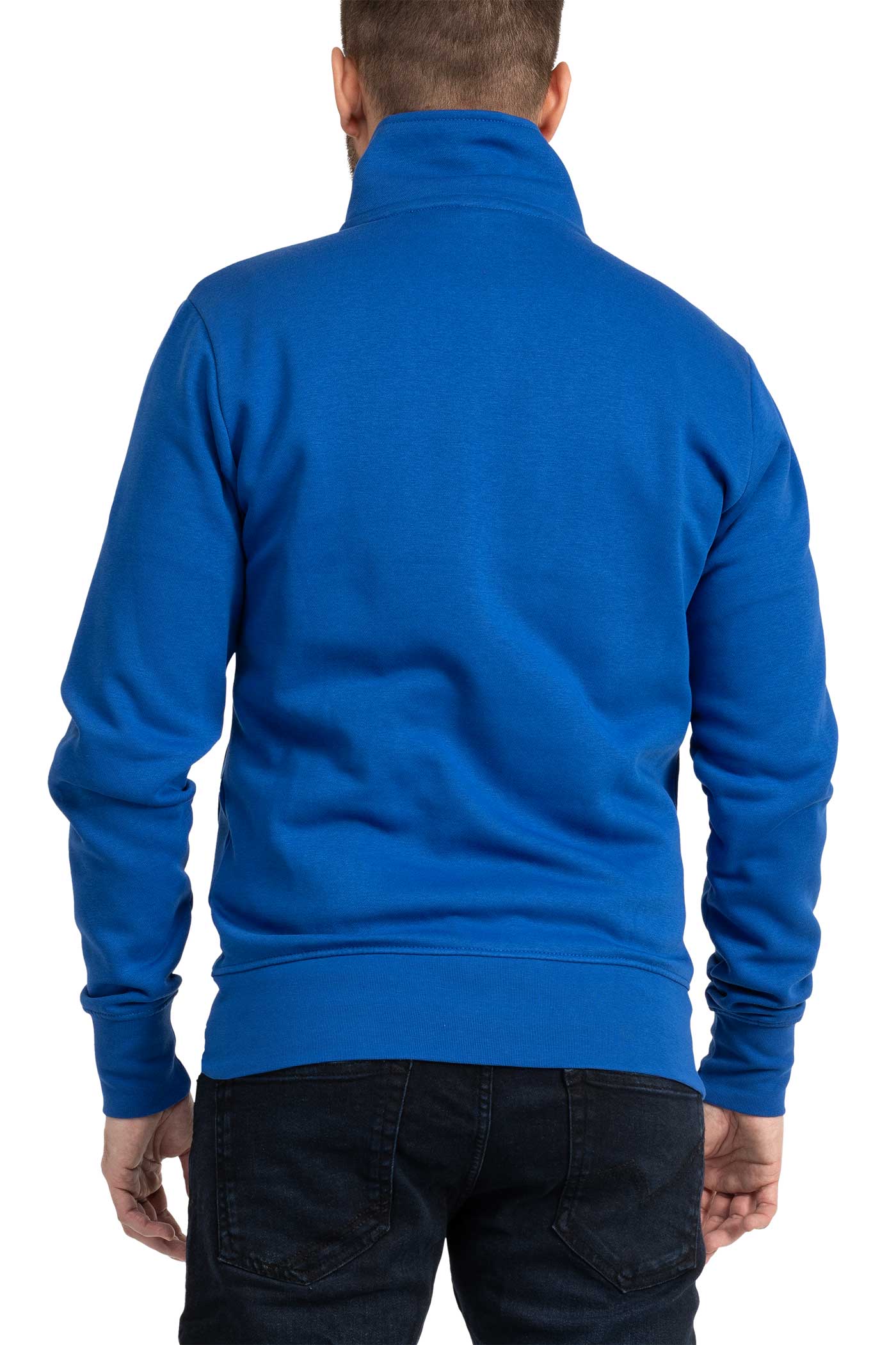 Herren Sweatjacke mit Stehkragen und Feinripp in Blau