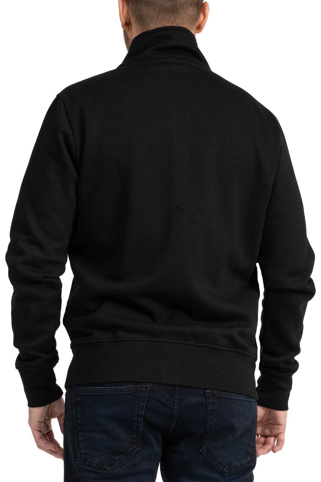Herren Sweatjacke mit Stehkragen und Feinripp in Schwarz