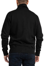 Herren Sweatjacke mit Stehkragen und Feinripp in Schwarz