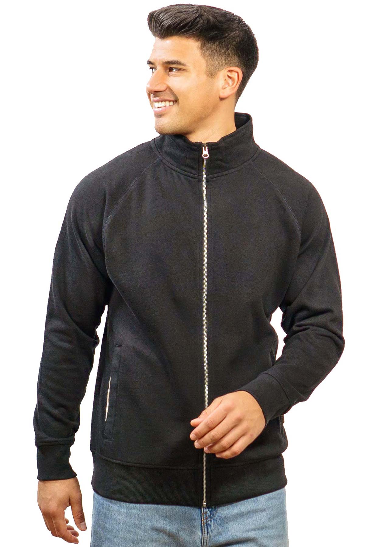 Herren Sweatjacke ohne Kapuze mit Stehkragen Stone
