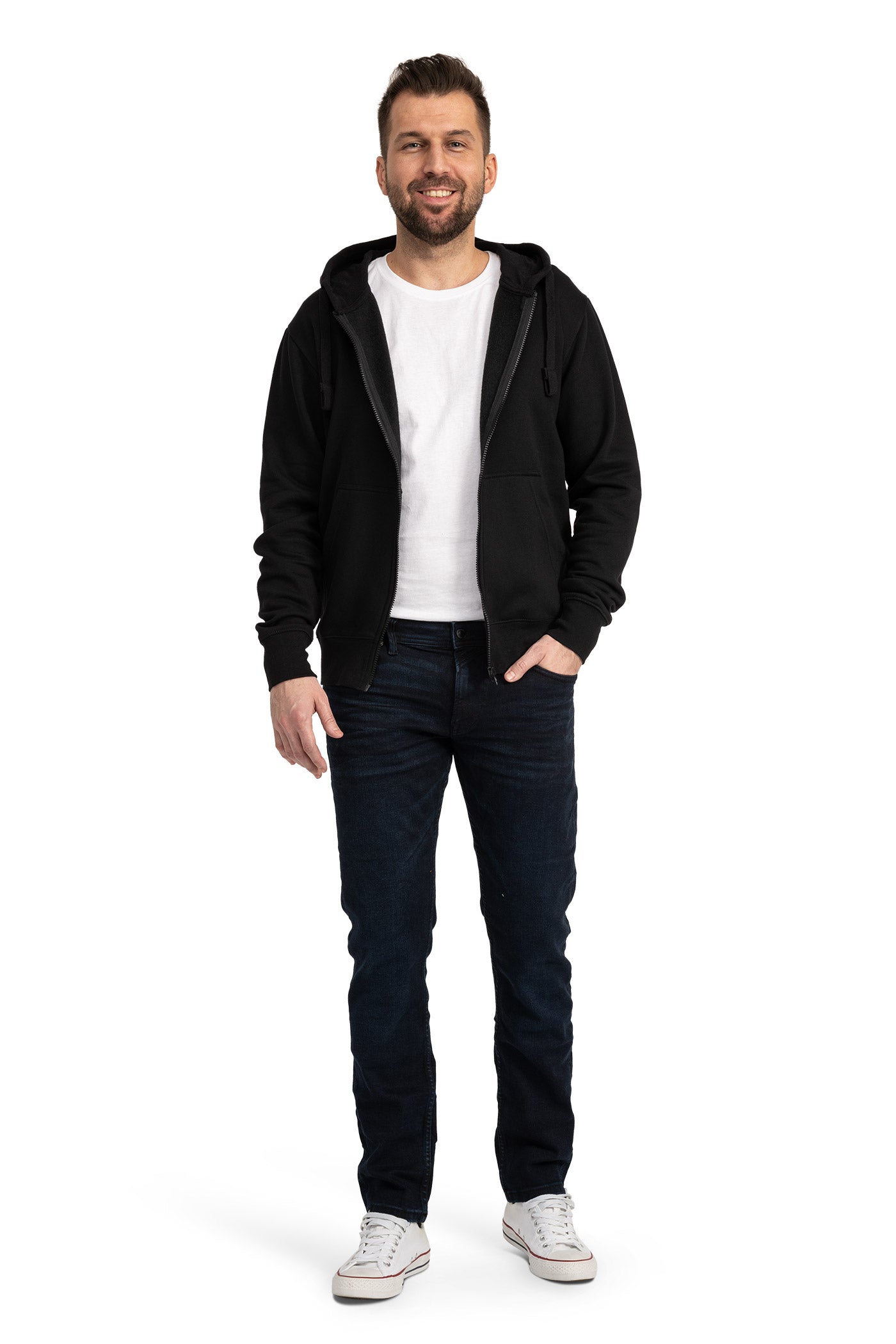Herren Sweatjacke mit verstellbarer Kapuze und Seitentaschen in Schwarz