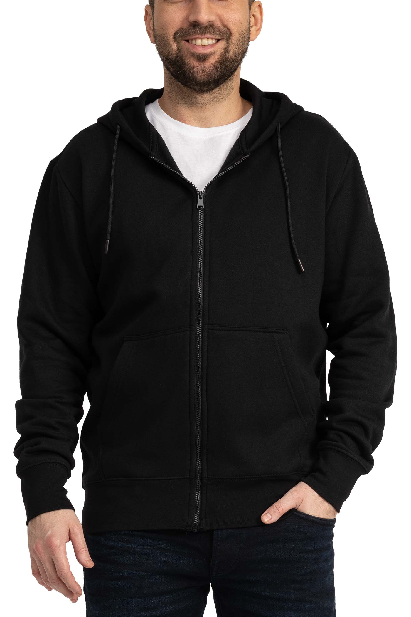 Herren Sweatjacke mit Kapuze und Seitentaschen in Schwarz