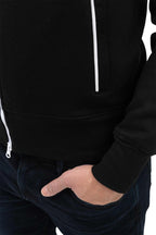 Herren Sweatjacke mit elastischem Ärmelbündchen Feinripp in Schwarz