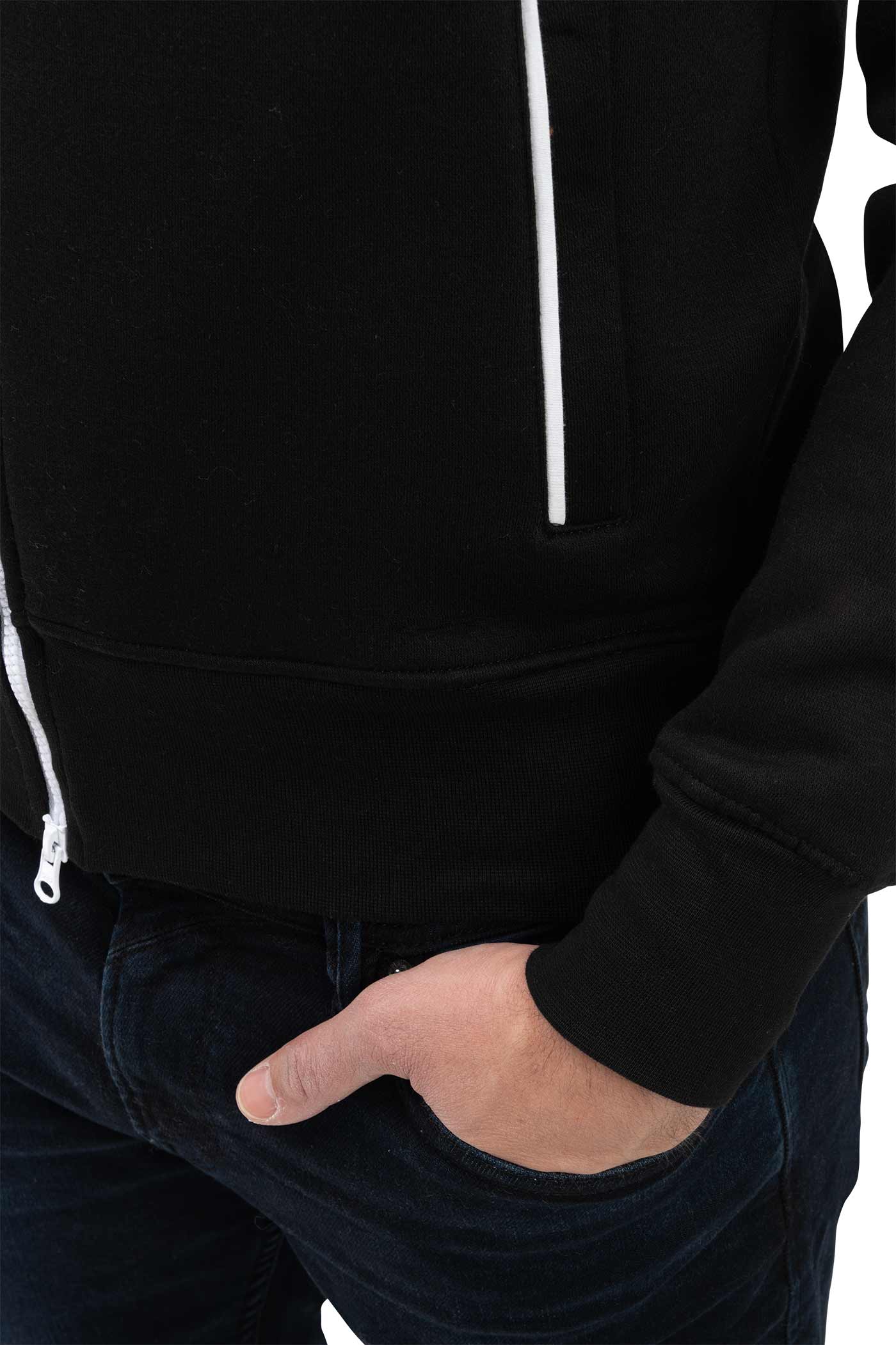 Herren Sweatjacke mit elastischem Ärmelbündchen Feinripp in Schwarz