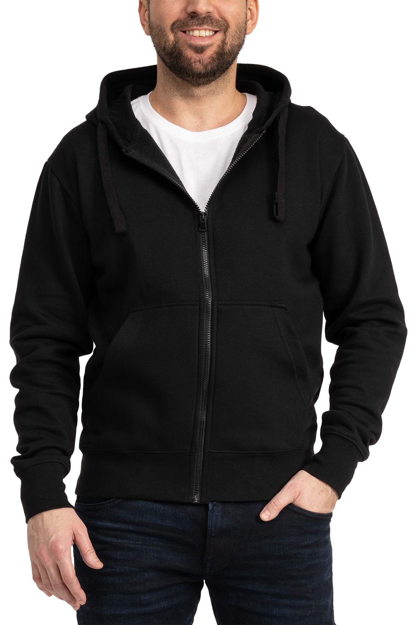 Herren Sweatjacke mit Seitentaschen und Kapuze in Schwarz