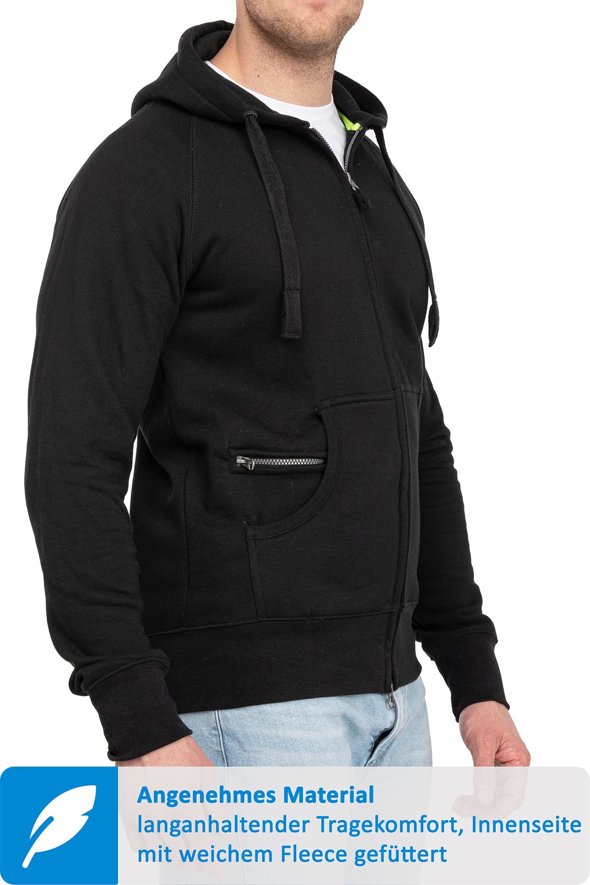 Herren Sweatjacke mit praktischen Seitentaschen in Schwarz