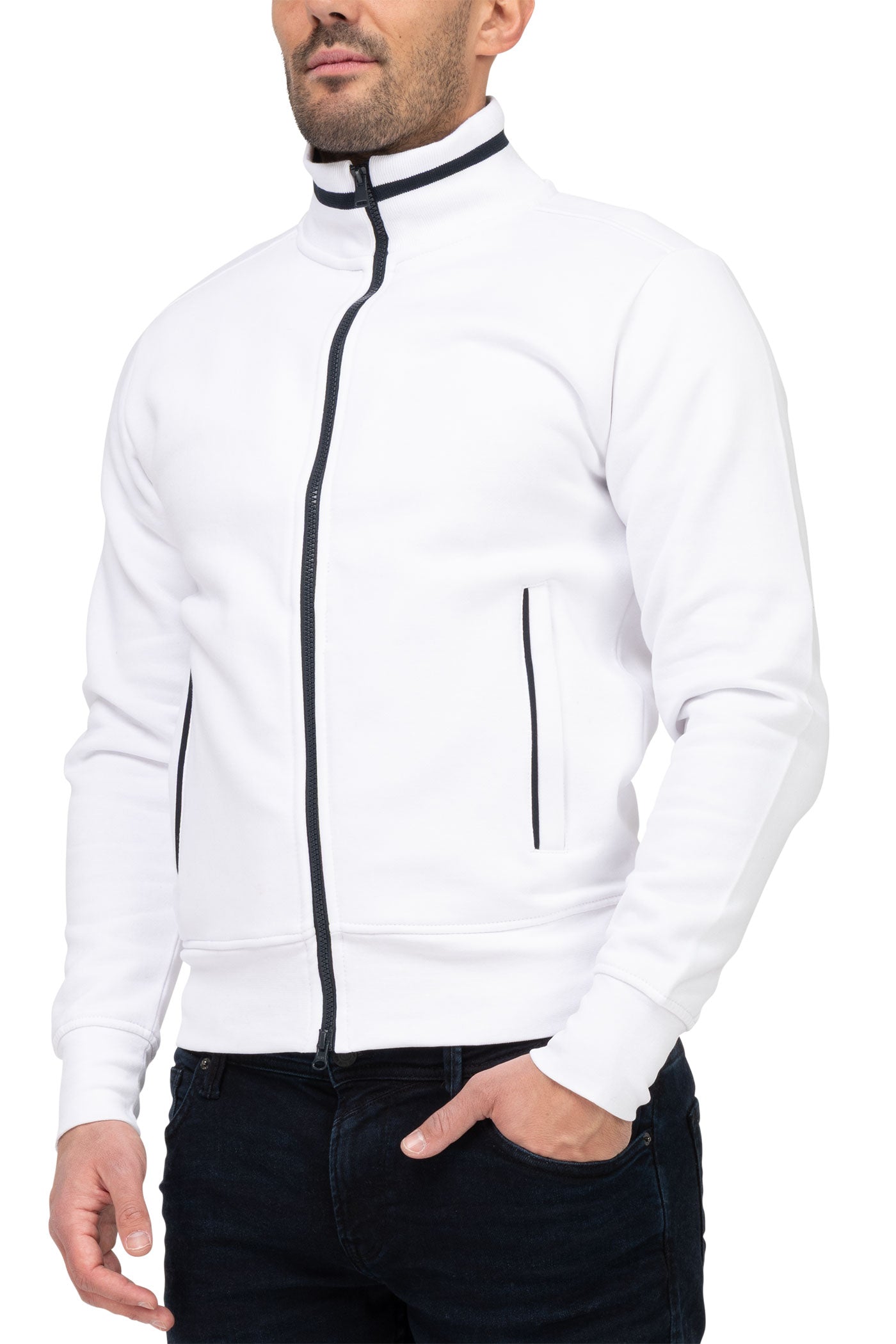 Herren sportliche Sweatjacke für Alltag und Freizeit in Weiß