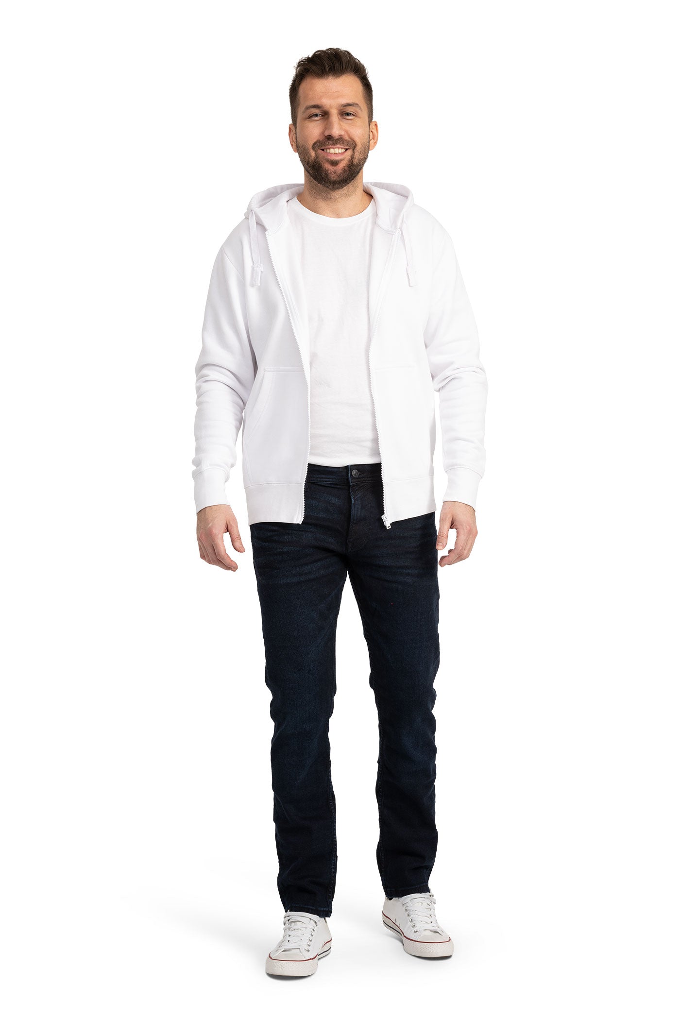 Herren Sweatjacke mit verstellbarer Kapuze und Seitentaschen in Weiß