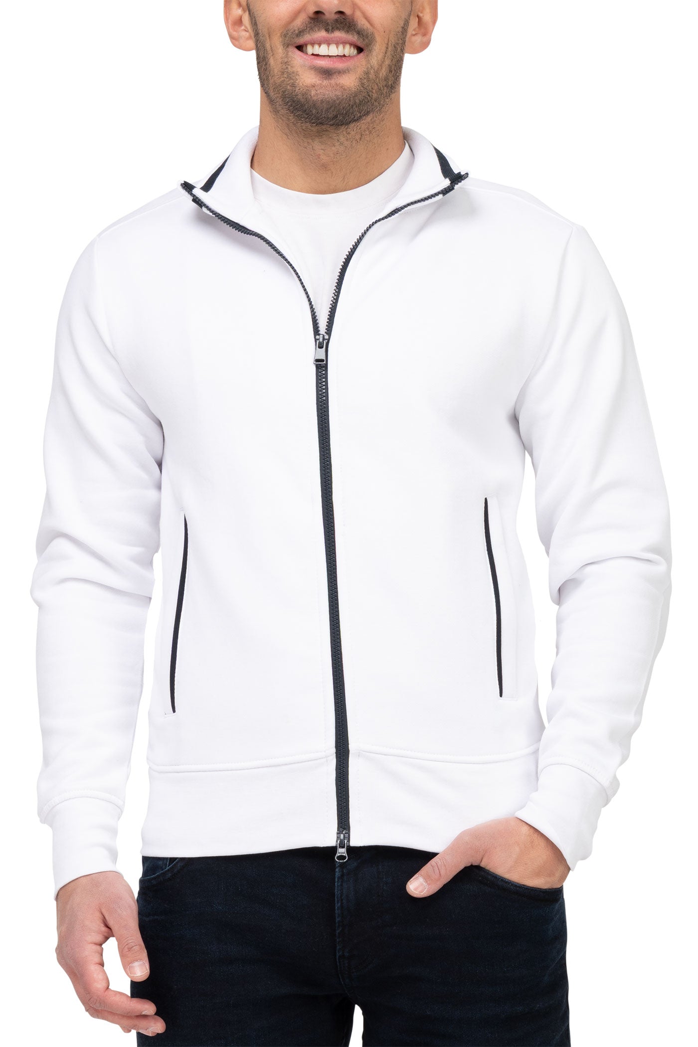 Herren Sweatjacke mit Stehkragen in Weiß