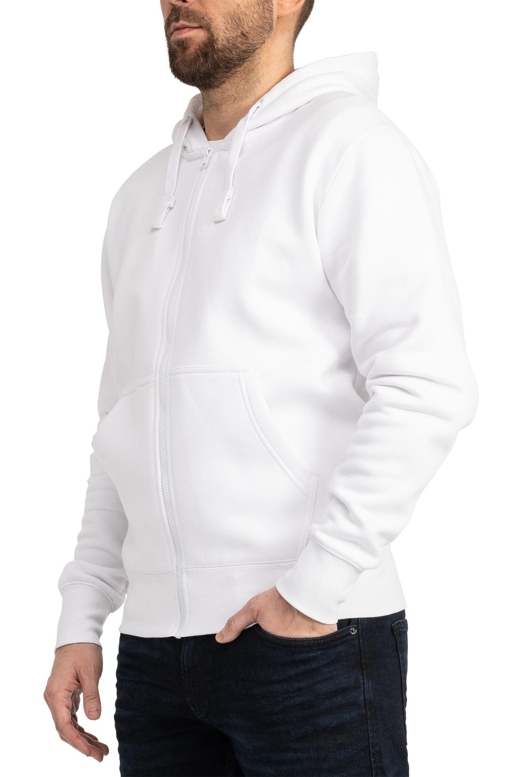 Herren Kapuzenjacke mit Rippstrickbündchen in Weiß