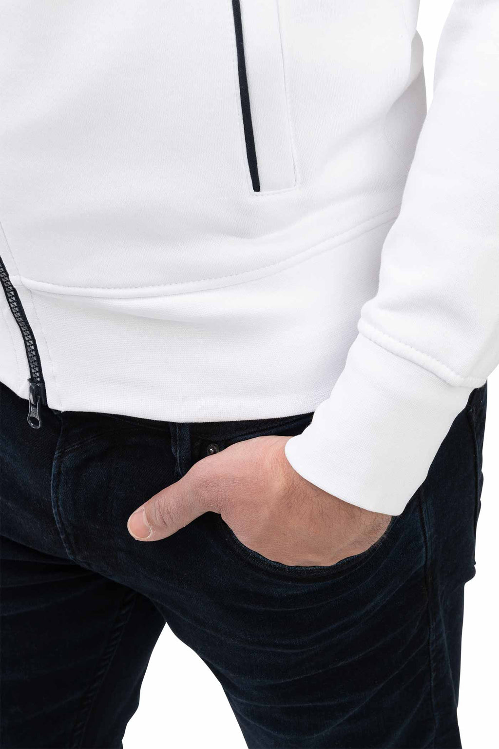 Herren Sweatjacke mit elastischem Ärmelbündchen Feinripp in Weiß